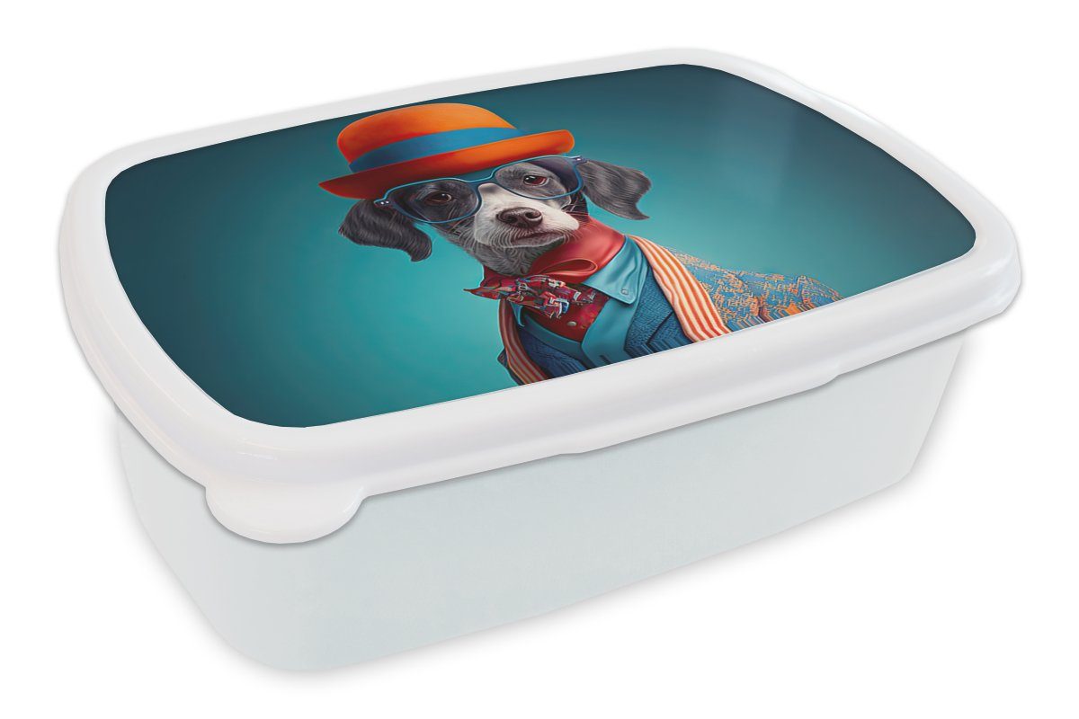 Brotbox weiß Kunststoff, für Porträt - - Kinder Lunchbox Mädchen für Blumen und Brotdose, Blau, Hund - Erwachsene, MuchoWow (2-tlg), Jacke - Jungs und