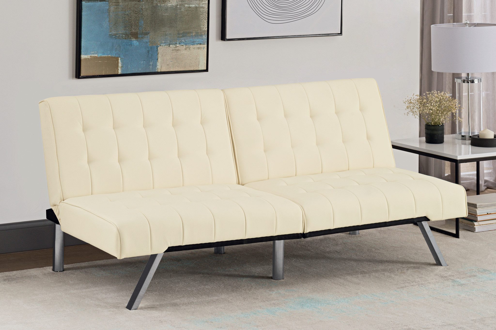 loft24 Schlafsofa Emily - Bettsofa Sofa Couch Gästebett Funktionsbett Schlafcouch, mit Schlaffunktion, Chrombeine, 178 cm Breite, Lederoptik