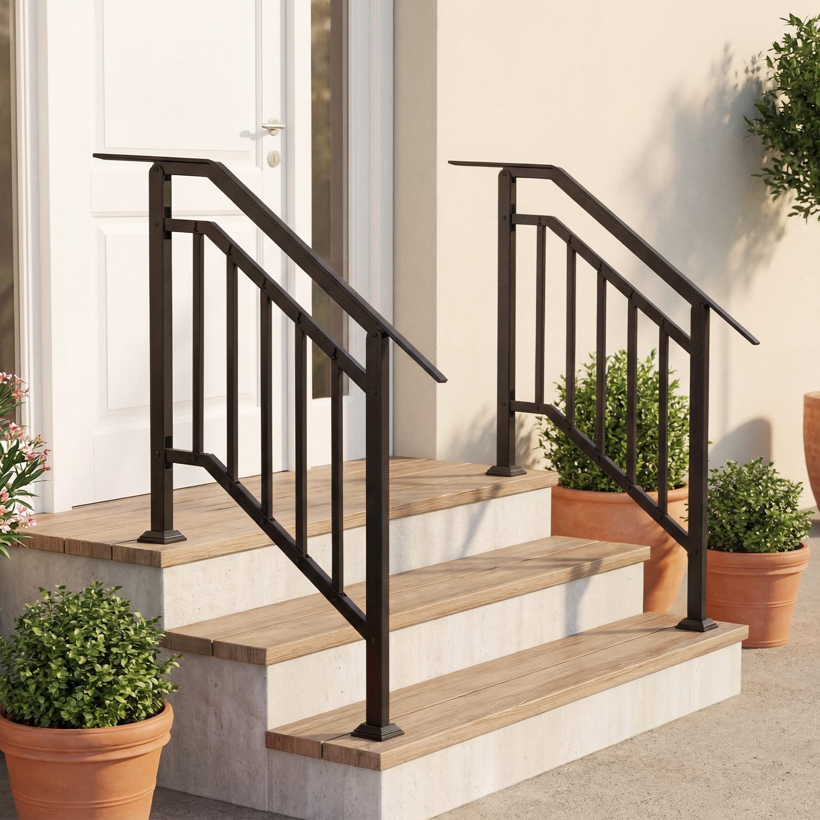 COSTWAY Treppengeländer, 96 cm Länge, 133 cm Höhe, 2-tlg., Handlauf winkelverstellbar mit horizontaler Stange