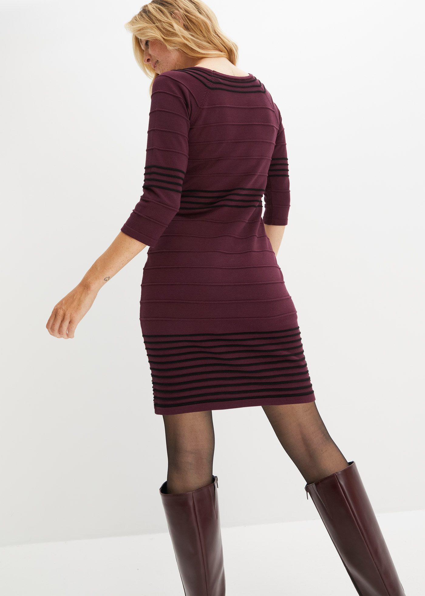 bonprix Strickkleid für femininen Look, aus Viskose-Mix, mit 3/4-Ärmeln, Slim Fit