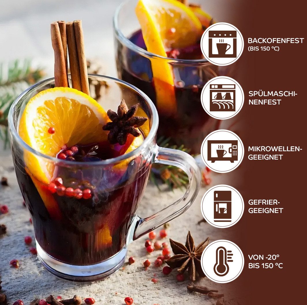 KONZEPT Teeglas mit Henkel XL Set 360 ml Kaffeegläser Transparent Glühweingläser, 6-tlg., Set 4/6 tlg. für Heiße Getränke, spülmaschinenfest – Bild 5 von 5