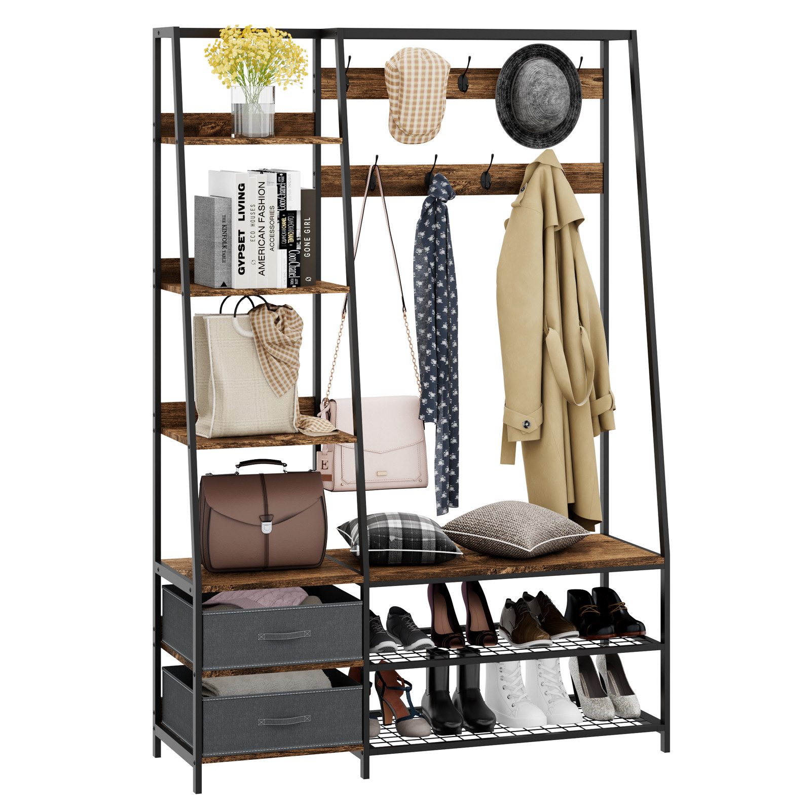 COSTWAY Вешалки, 6 Ebenen, 9 Haken, 2 Stoffkommoden, Schuhregal