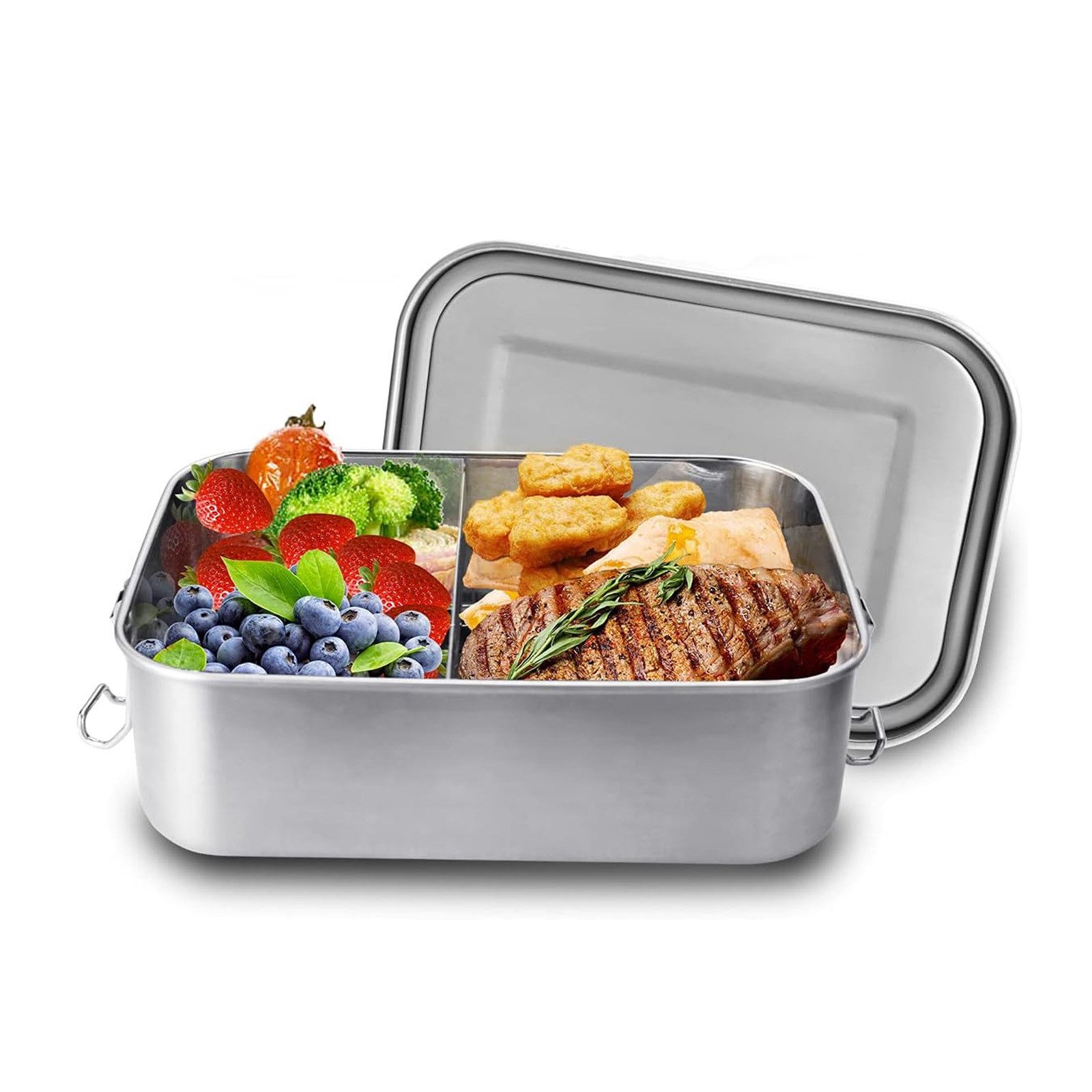 BlingBin Lunchbox 1400ml Auslaufsichere Bento-Box Brotzeit-Dose aus Edelstahl, Edelstahl, (1er Set, 1-tlg., Fassungsvermögen: 1400ml), Lunchbox, Vesperdose, Pausenbrot, für Erwachsene & Kinder