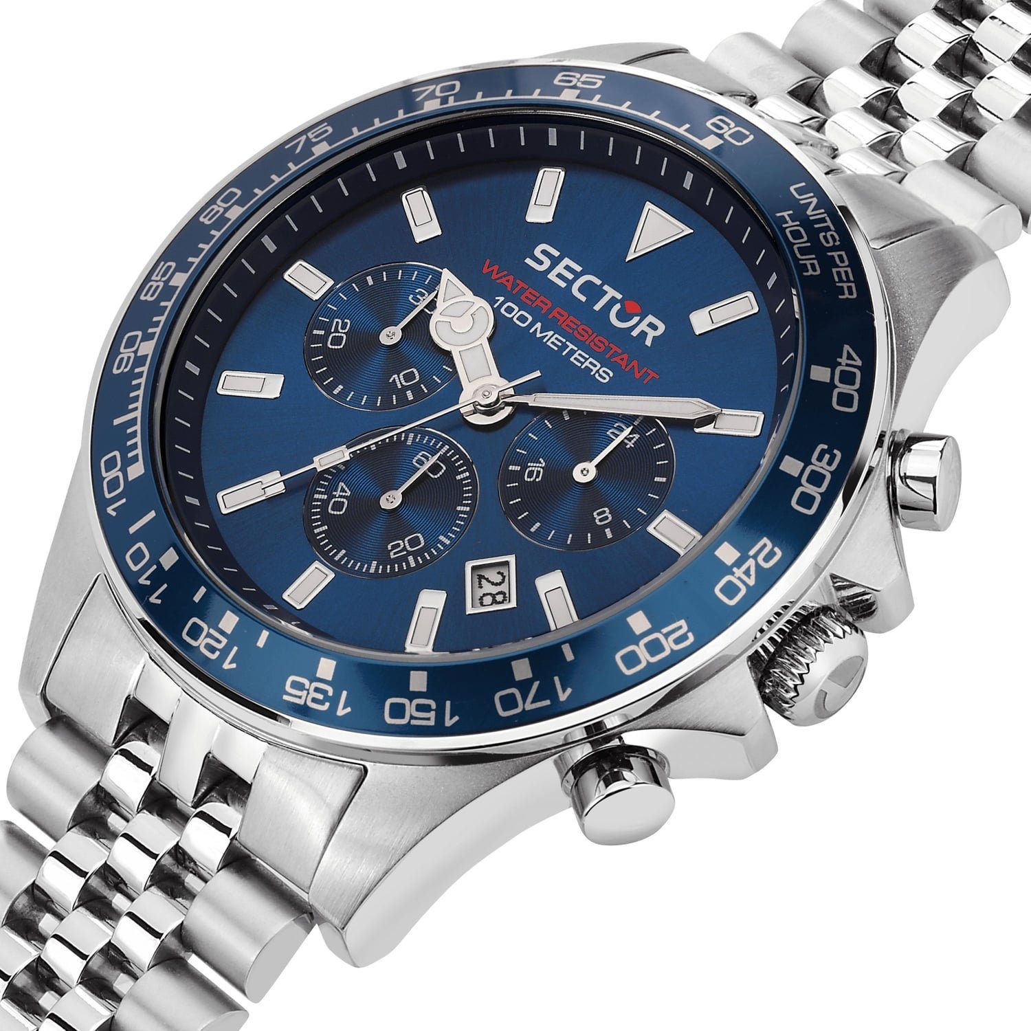 Sector Chronograph Sector Herren Armbanduhr Chrono, (Chronograph), Herren Armbanduhr rund, groß (ca. 43mm), Edelstahlarmband silber