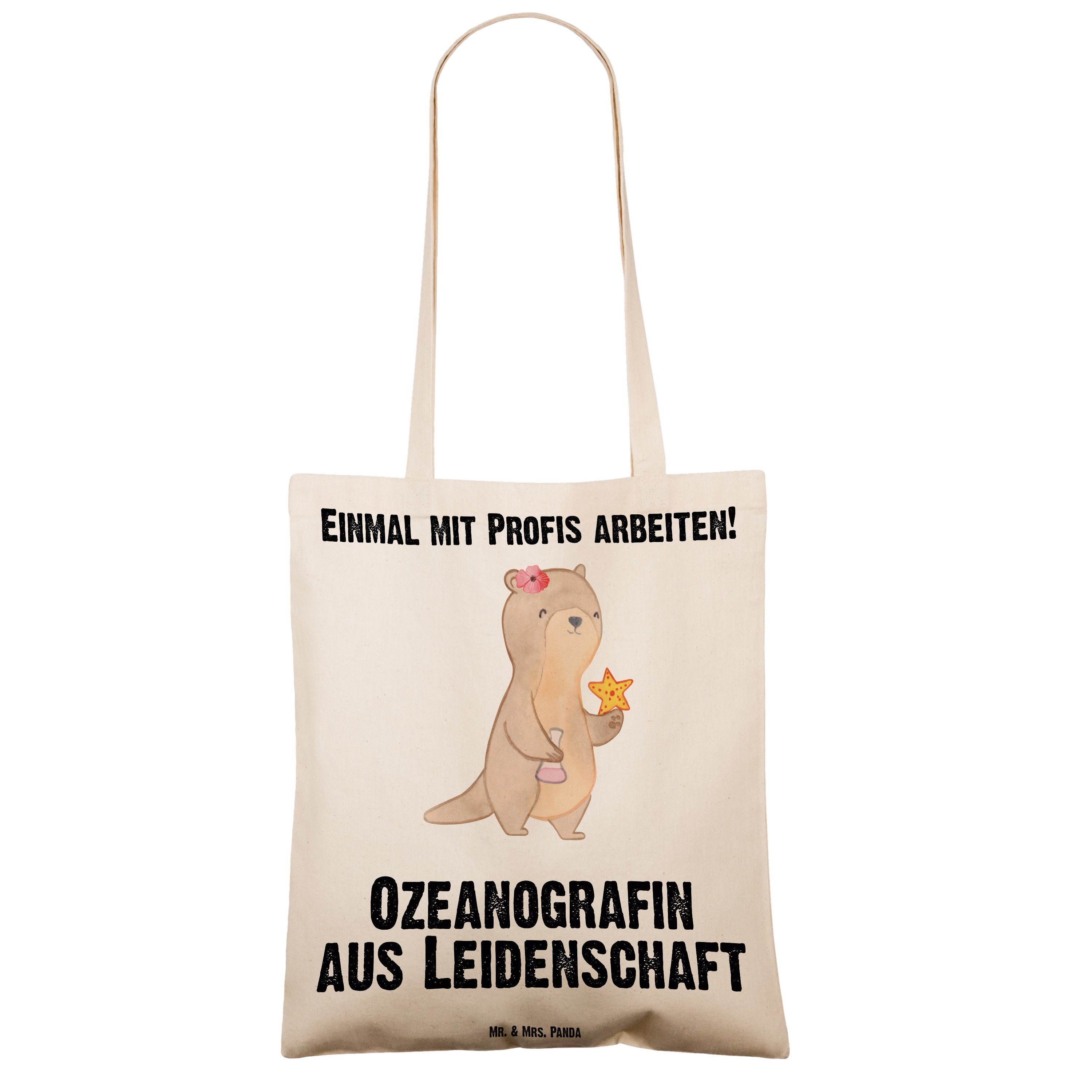 Mr. Panda & Transparent Ozeanografin Mrs. (1-tlg) - Meeresforsche Tragetasche aus Leidenschaft - Geschenk,