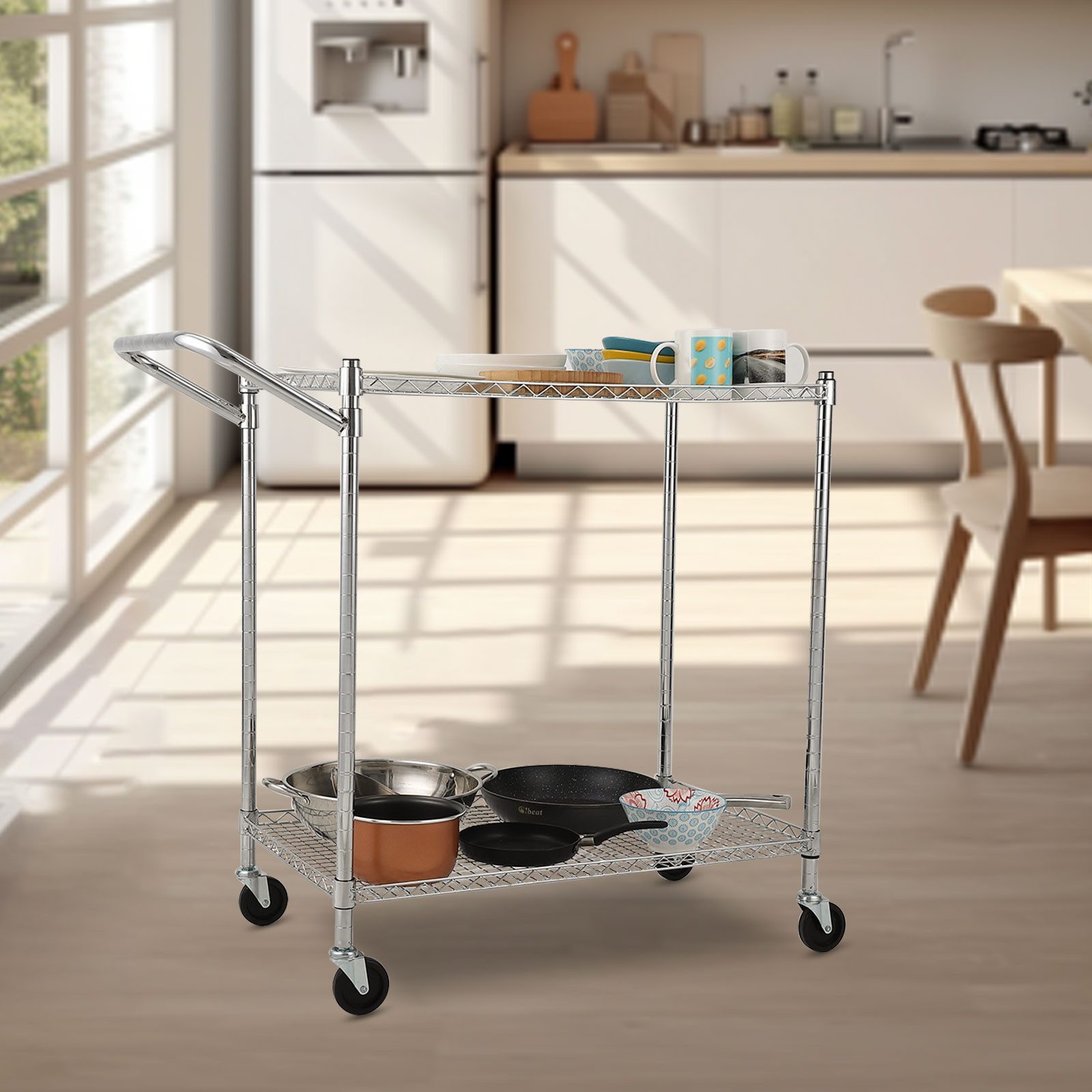 GarveeMore Servierwagen Transportwagen aus Stahl mit Griff & 360° Rollen, 2/3 Ebenen, 227 kg Traglast pro Ebene, für Werkstatt, Lager, Küche, Garage