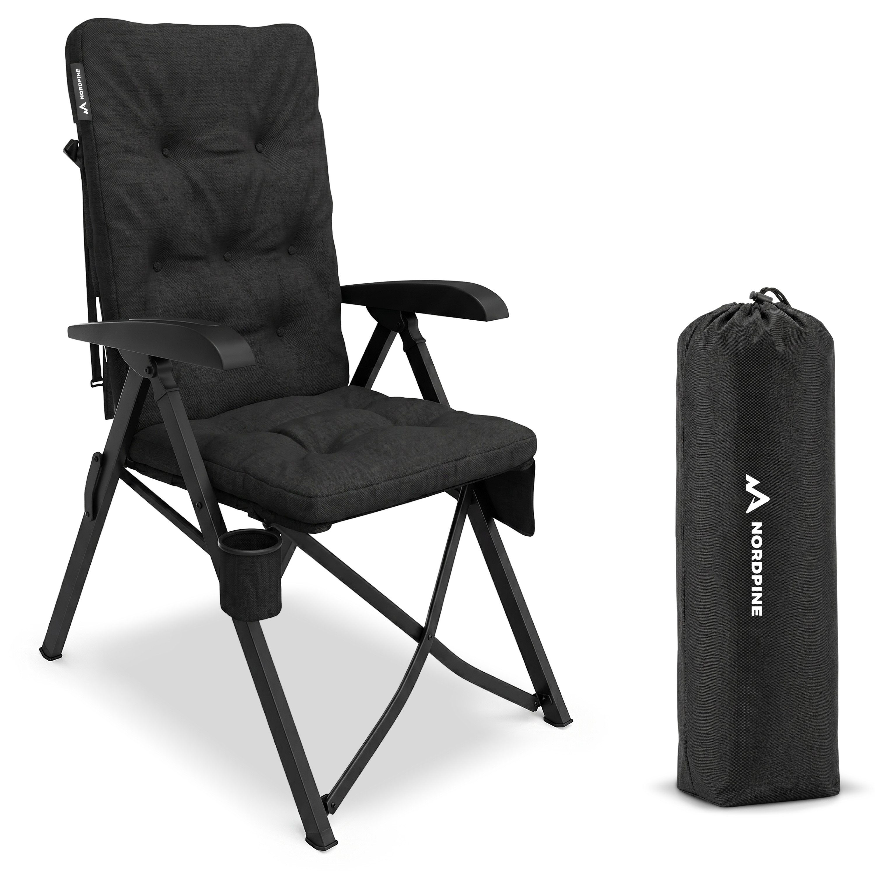 NEOLYMP Campingstuhl Faltbarer Campingstuhl bis 150 kg mit Getränkehalter & Taschen, Gestell aus Aluminium