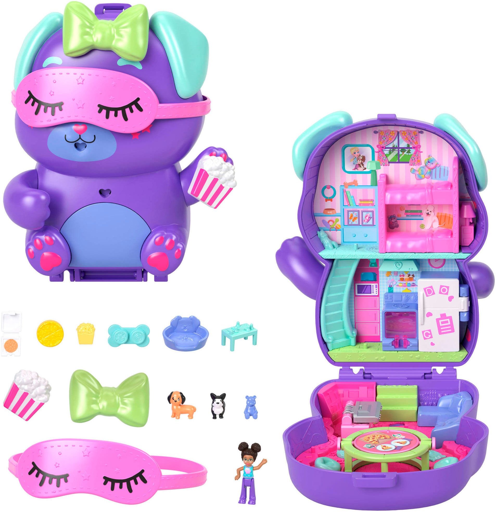Polly Pocket Spielwelt Übernachtungsparty-Welpen-Schatulle