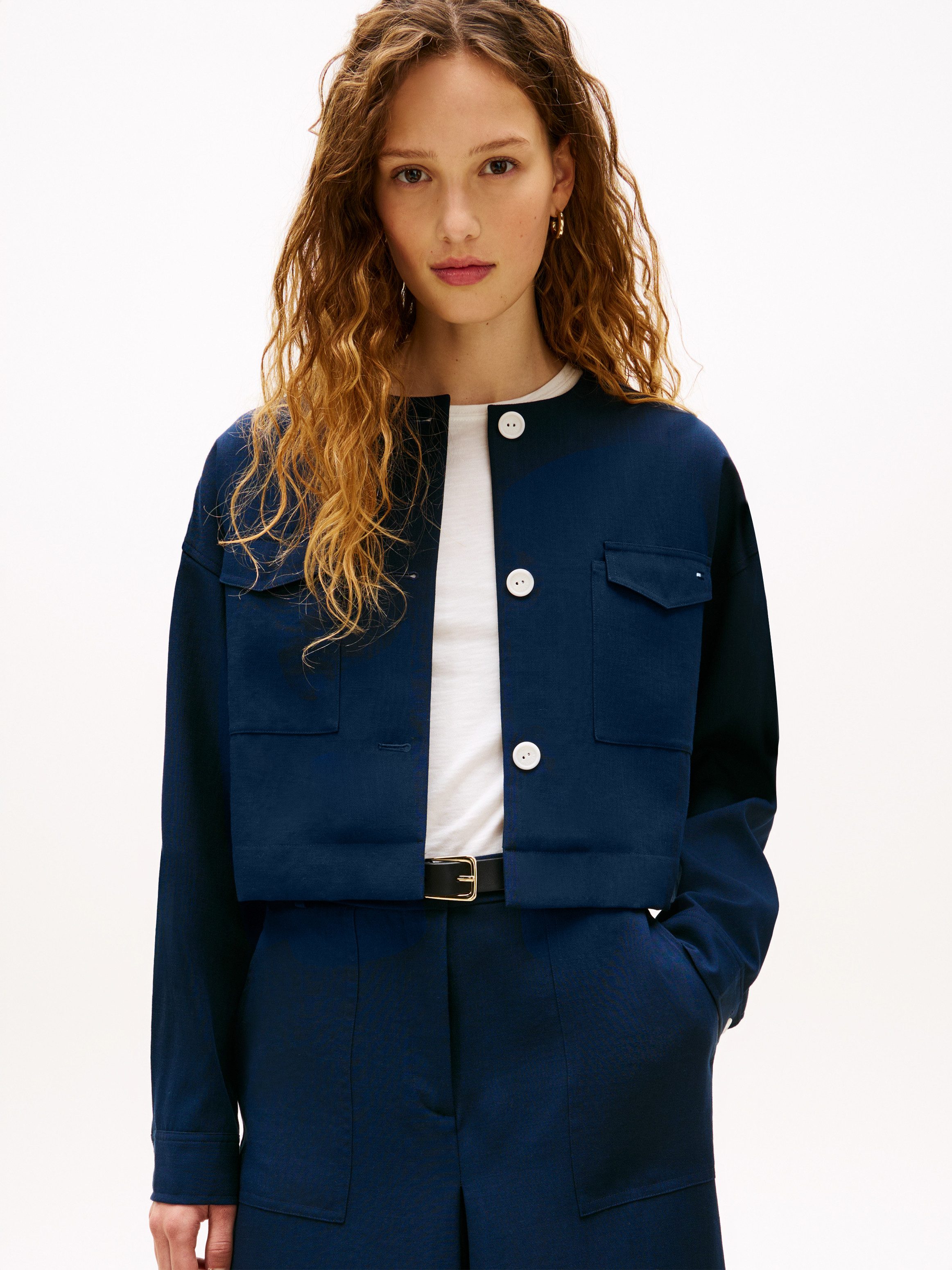 Tommy Hilfiger Kurzblazer TAILORED UTILITY CROPPED JACKET Boxy Fit, ohne Kragen