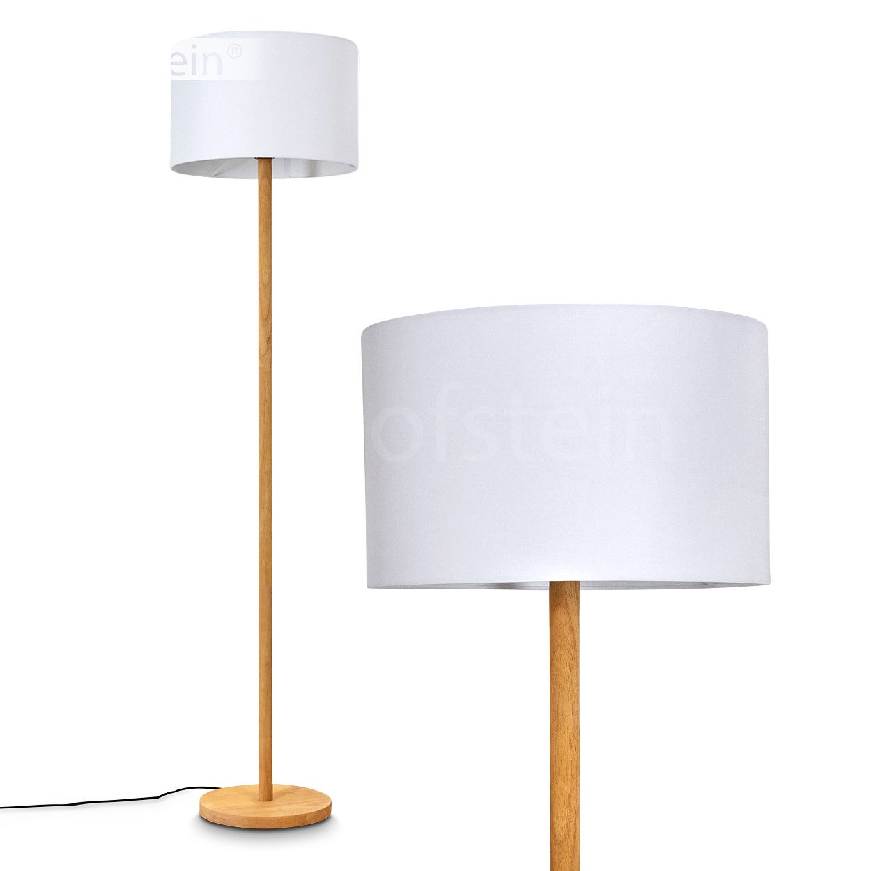 hofstein Stehlampe »Pavigliana« moderne Bodenlampe aus Holz/Stoff in Natur/Schwarz/Weiß, ohne Leuchtmittel, Standlampe mit Fußschalter,Stoffschirm, Ø40cm, Höhe 160cm, 1xE27. € 144,99