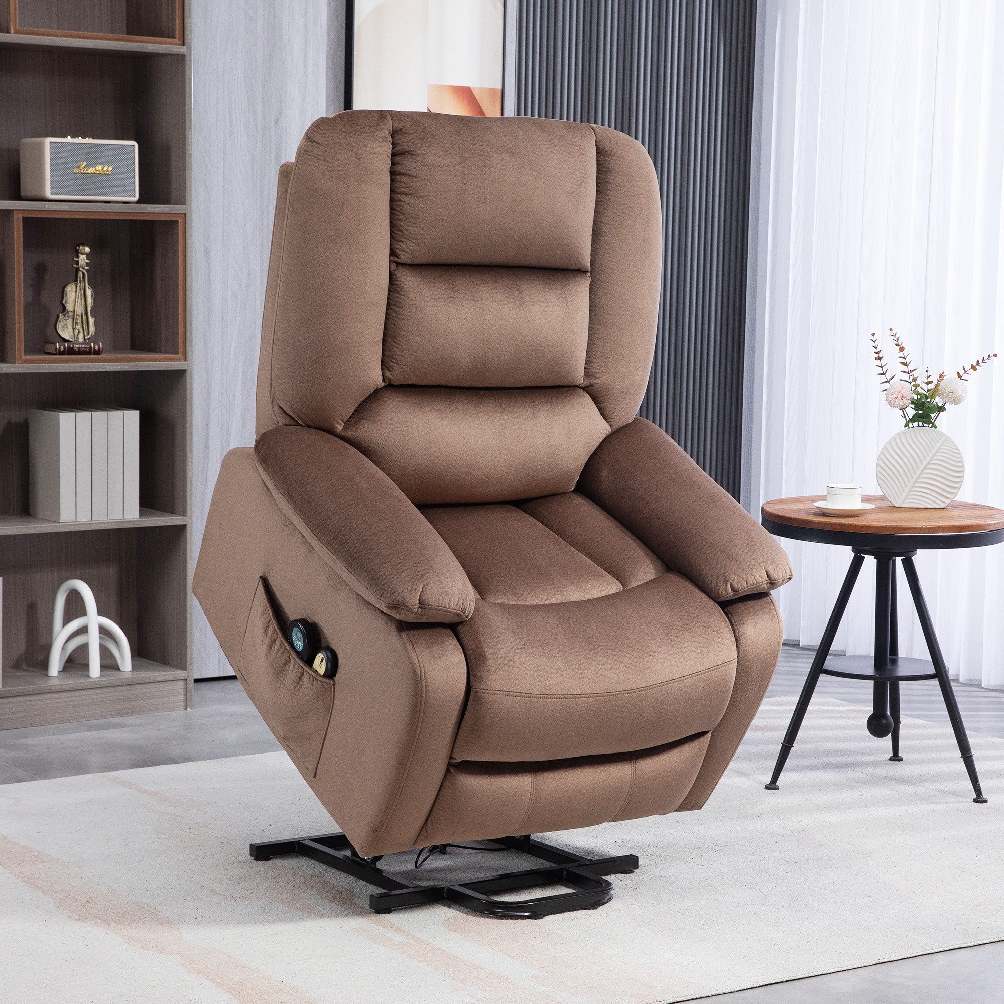HOMCOM Relaxsessel Aufstehhilfe Elektrisch Fußteil Samtoptik (TV Sessel, 1-St., Relaxsessel), für Wohnzimmer, Schlafzimmer, Braun