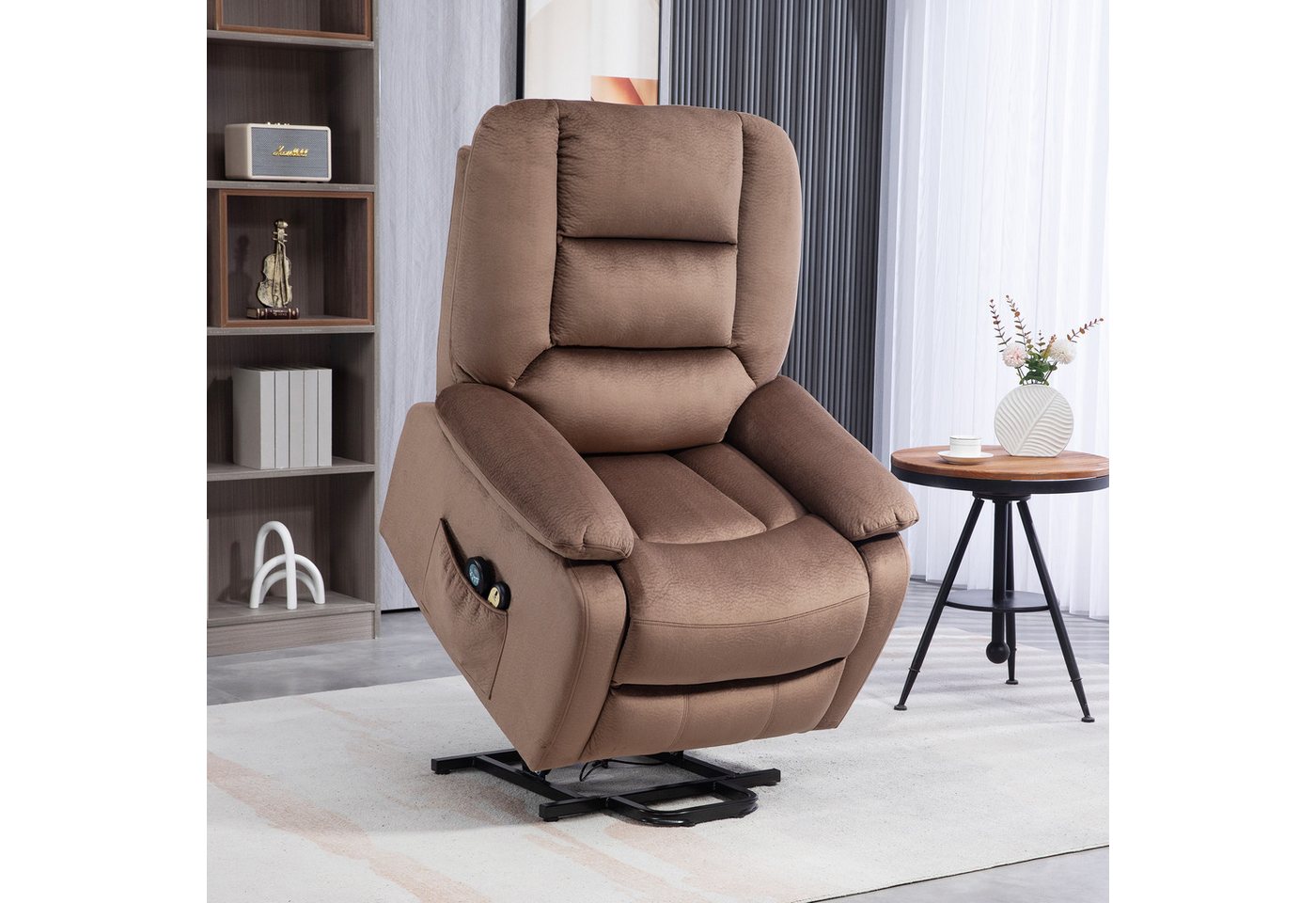 HOMCOM Relaxsessel Aufstehhilfe Elektrisch Fußteil Samtoptik (TV Sessel, 1-St., Relaxsessel), für Wohnzimmer, Schlafzimmer, Braun