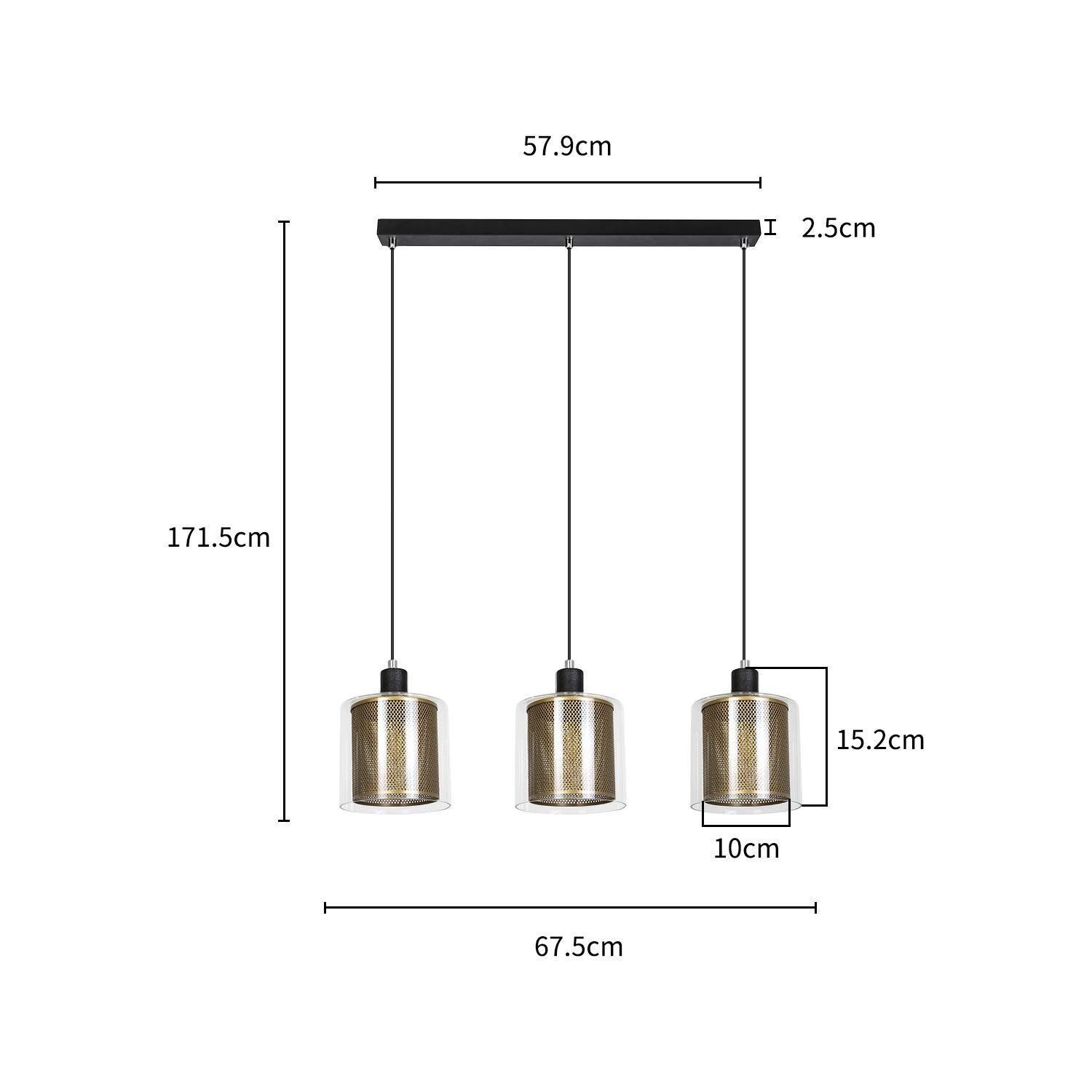 Nettlife Pendelleuchte Gold 3-flammig Glasschirmen Käfig-Design Retro Hängelampe, ohne Leuchtmittel, für Esstisch Wohnzimmer höhenverstellbar warmes Lich