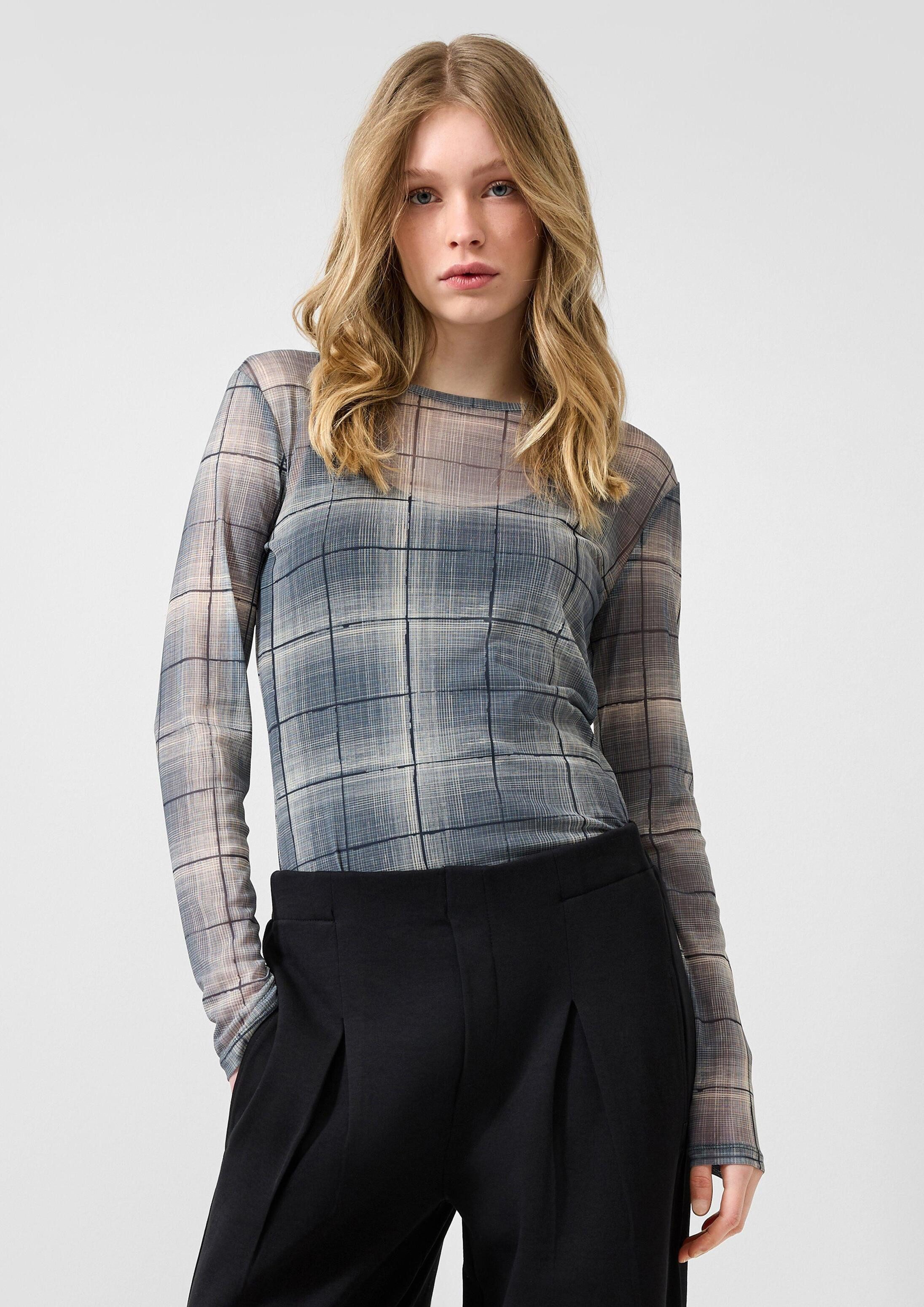 QS Langarmshirt T-Shirt Transparentes Longsleeve aus Mesh