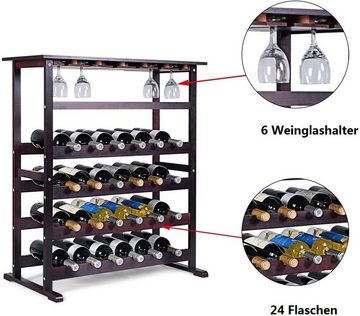 COSTWAY Weinregal, für 24 Flaschen, mit 6 Weinglashalter, 80x41,5x90,5cm