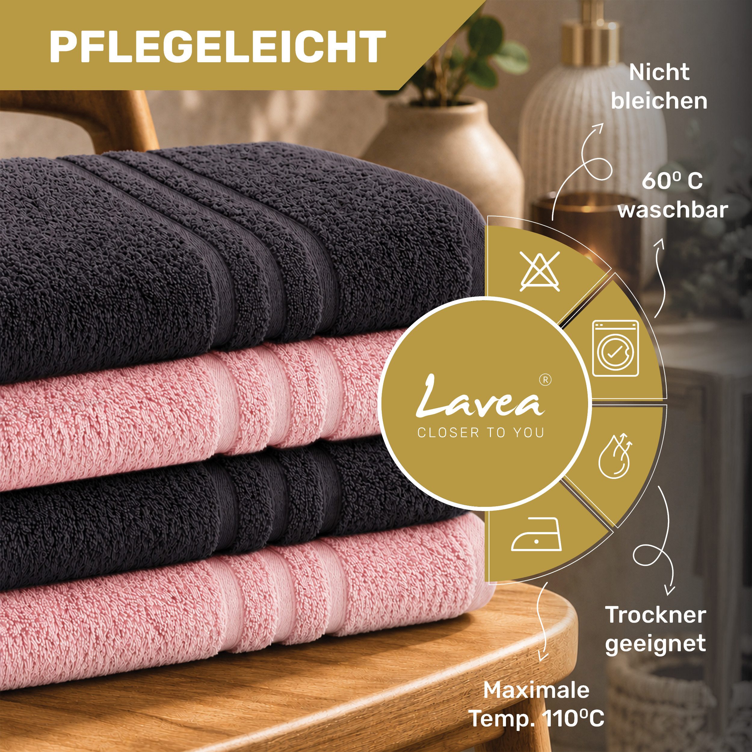 Lavea Handtücher 8er Handtuch Set 50x100 cm, Sporthandtuch, Badetuch, (Frottierserie Elena), Saugstarke & weiche Gästetücher, Handtuch Set – Bild 2 von 5