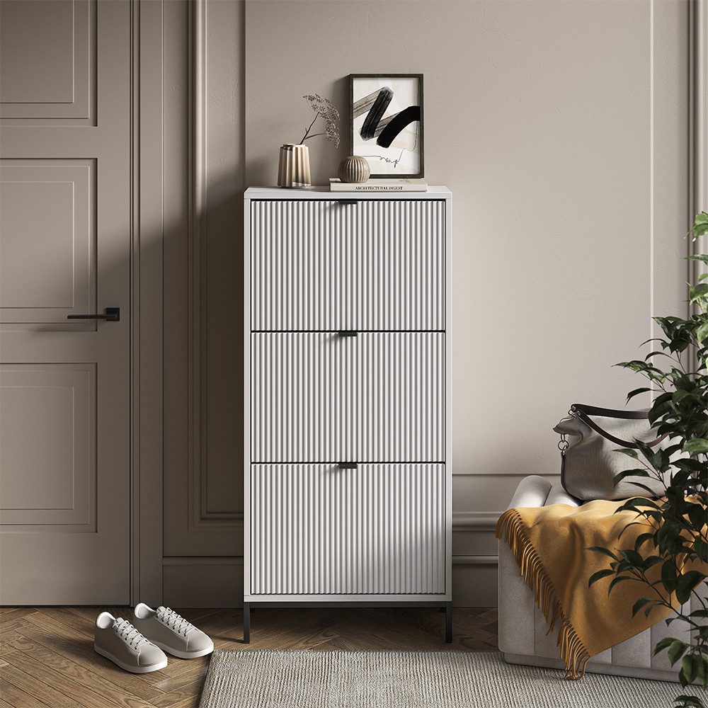 Vicco Schuhkipper Eliza, Weiß, 60 x 130 cm mit 3 Klappschubladen günstig online kaufen