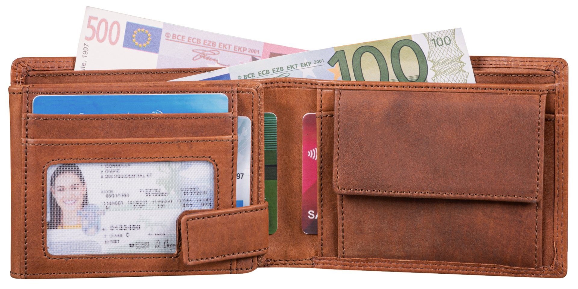Benthill Geldbörse Herren Echt-Leder Geldbeutel RFID Großes Portemonnaie Männer Vintage, RFID-Schutz Kartenfächer Münzfach