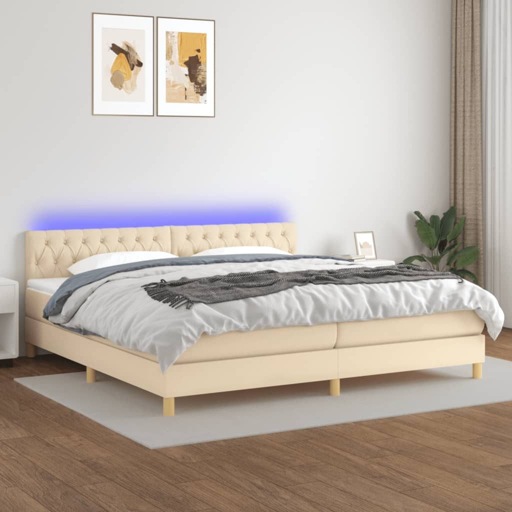 vidaXL Boxspringbett Boxspringbett mit Matratze LED Creme 200x200 cm Stoff günstig online kaufen