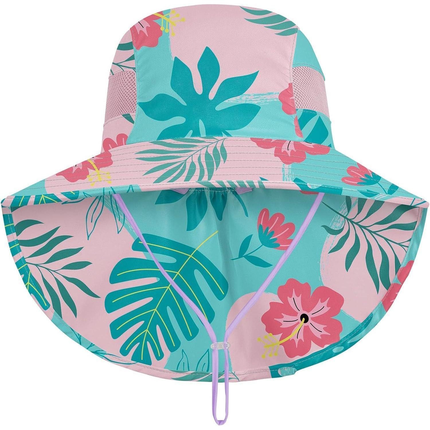 LuxusKollektion Sonnenhut Sonnenhut Kinder Mädchen UV50 Nackenklappe Anglerhut Kappe Green Leaf