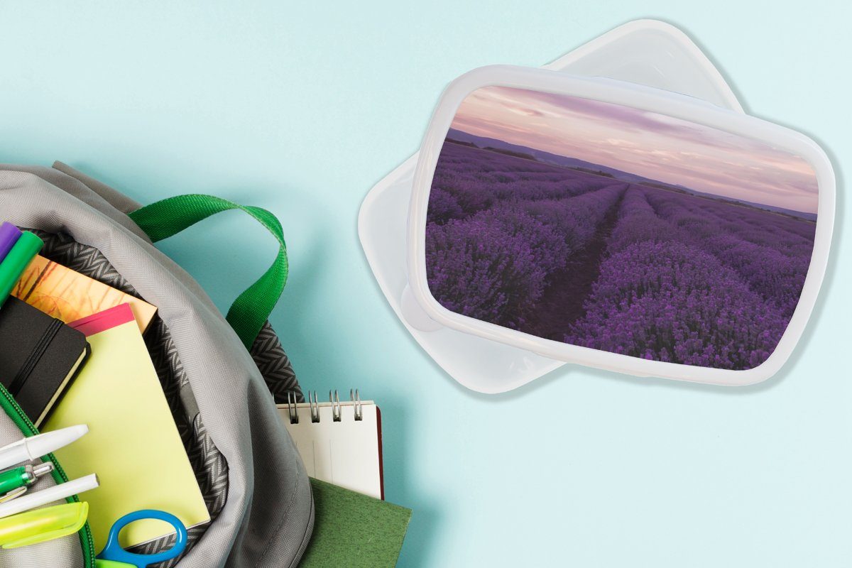 Brotbox Lunchbox Jungs Lavendel (2-tlg), - weiß MuchoWow - Kunststoff, Kinder für und für Blumen - Brotdose, Mädchen und Erwachsene, Lila Natur,