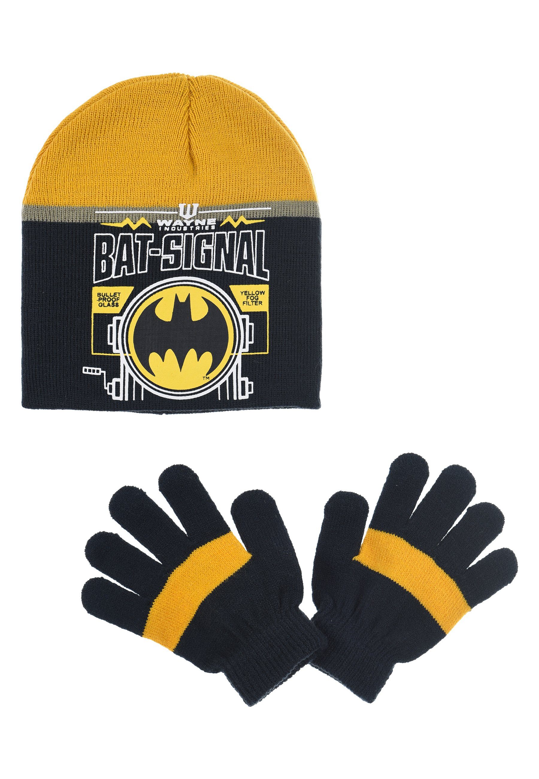 Knight Beanie (SET) Dark Batman Batman Handschuhe Gelb Winter-Mütze