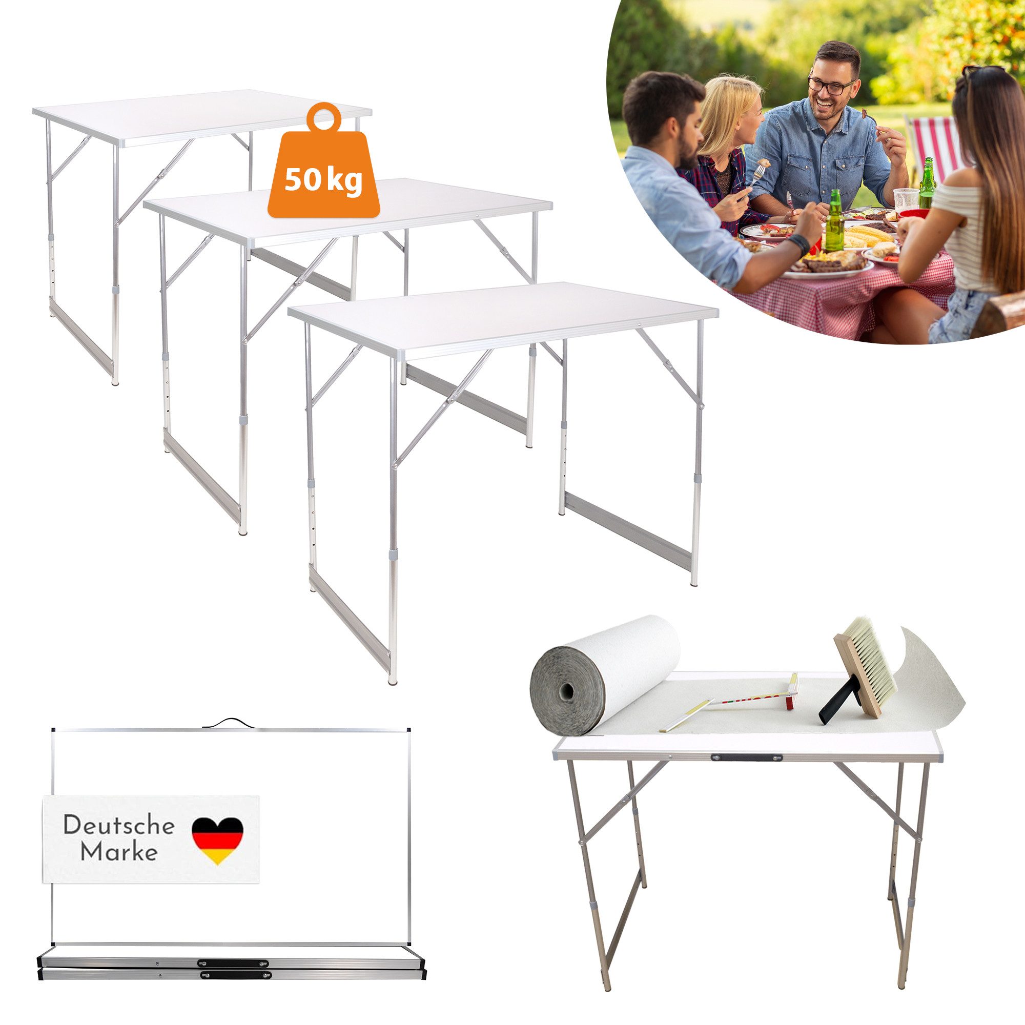 Lemodo Arbeitstisch Mehrzwecktisch 3-teilig, höhenverstellbar, 3-teilig, höhenverstellbar, bis 30kg belastbar, klappbar