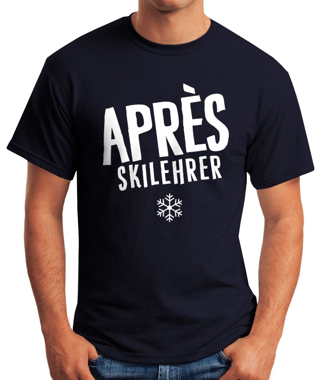 Print Apres-Ski Herren mit Lehrer navy Fun-Shirt T-Shirt Moonworks® MoonWorks Print-Shirt