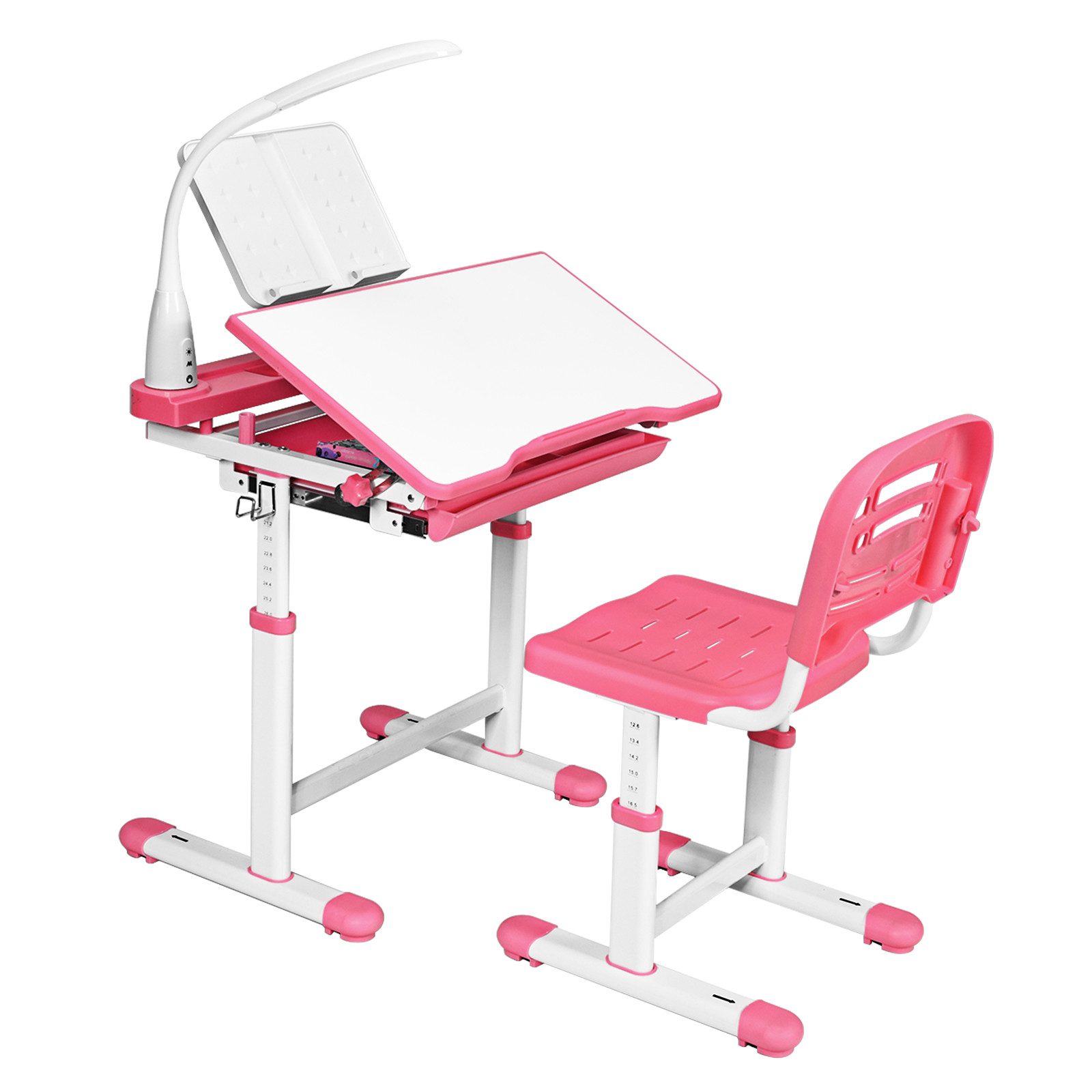 COSTWAY Kinderschreibtisch, mit Stuhl, Lampe & Schublade, höhenverstellbar günstig online kaufen