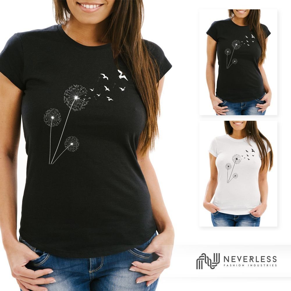 Neverless Print-Shirt Damen T-Shirt Pusteblume Vögel Dandelion Birds Slim Fit mit Print – Bild 4 von 4