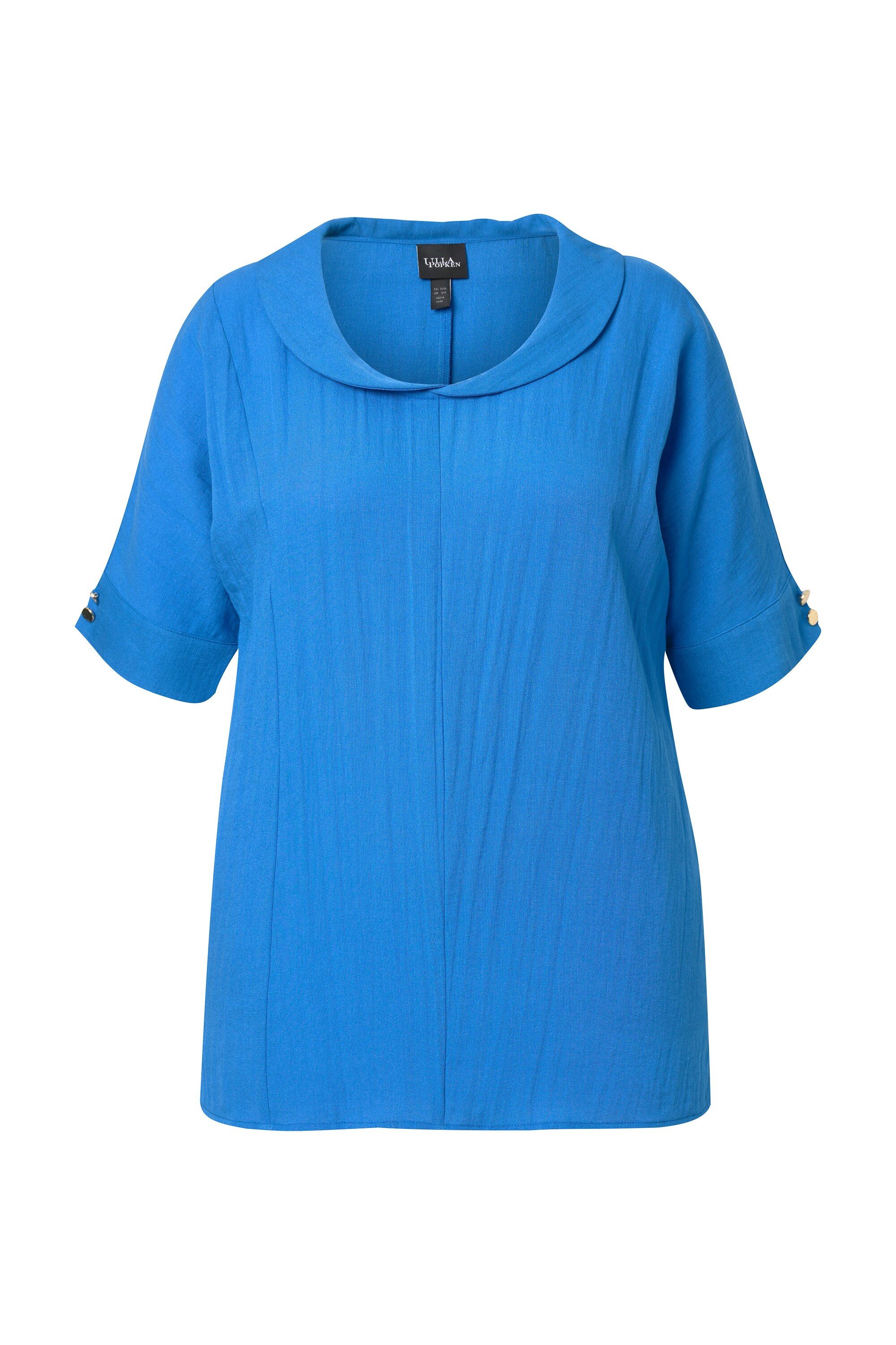 Ulla Popken Tunika Bluse Leinenoptik Oversized Tellerkragen Halbarm günstig online kaufen