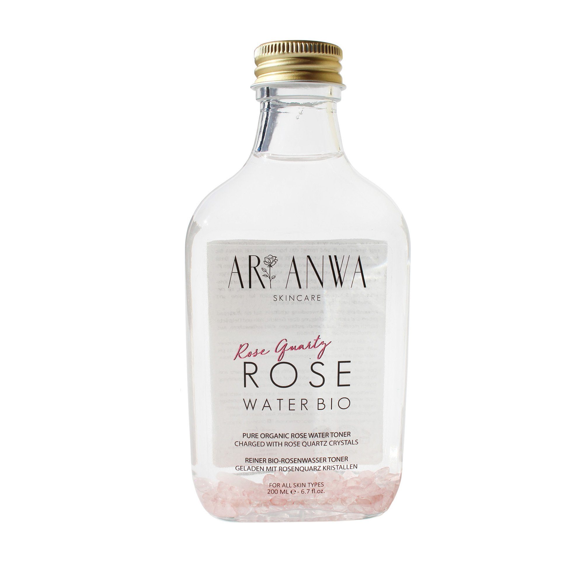 ARI ANWA Skincare Gesichtswasser Rosenwasser Bio mit Rosenquarz, Natürliches Gesichtswasser