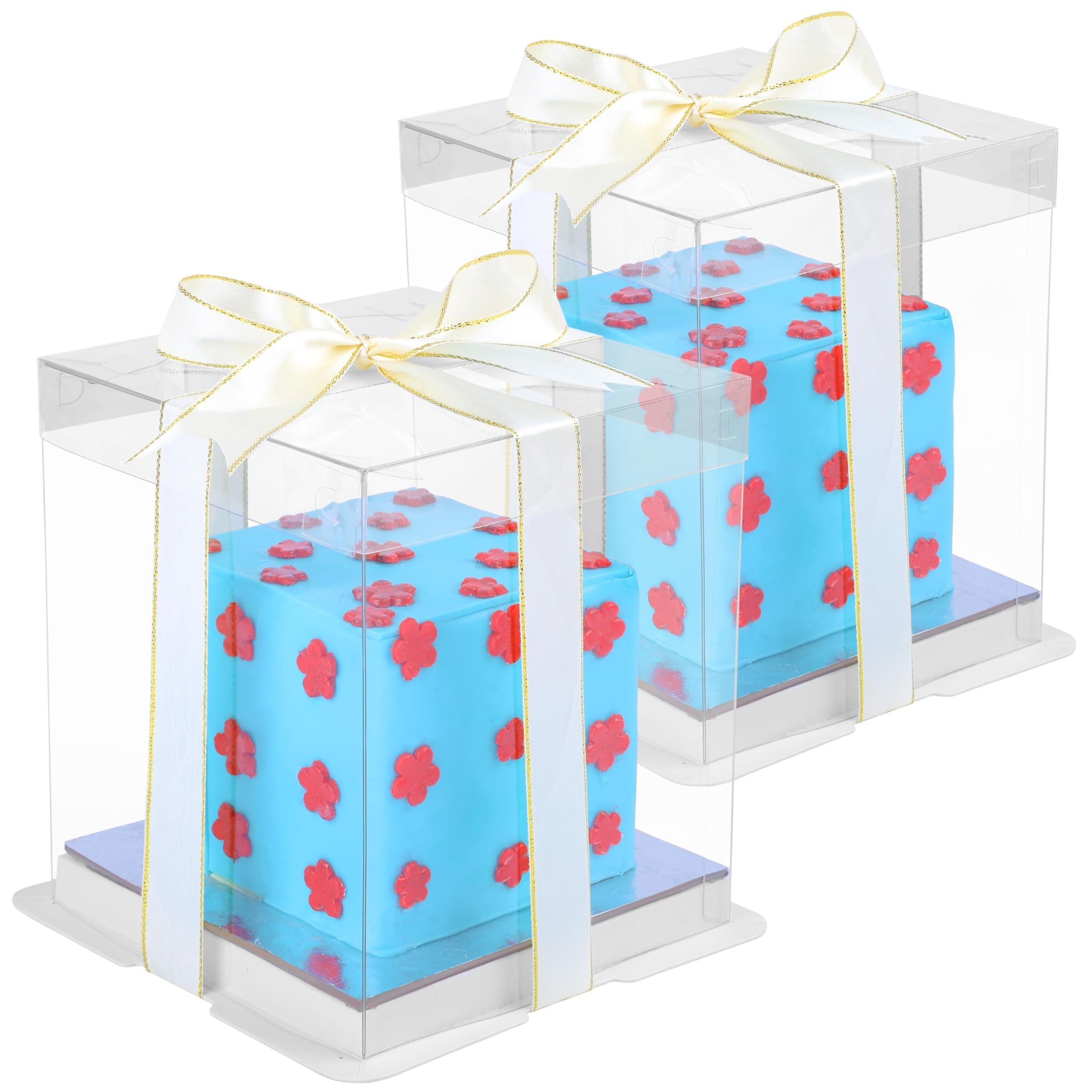Kuchentransportbox BELLE VOUS 2x transparente Kuchen Geschenke Transportbox 6 inch -