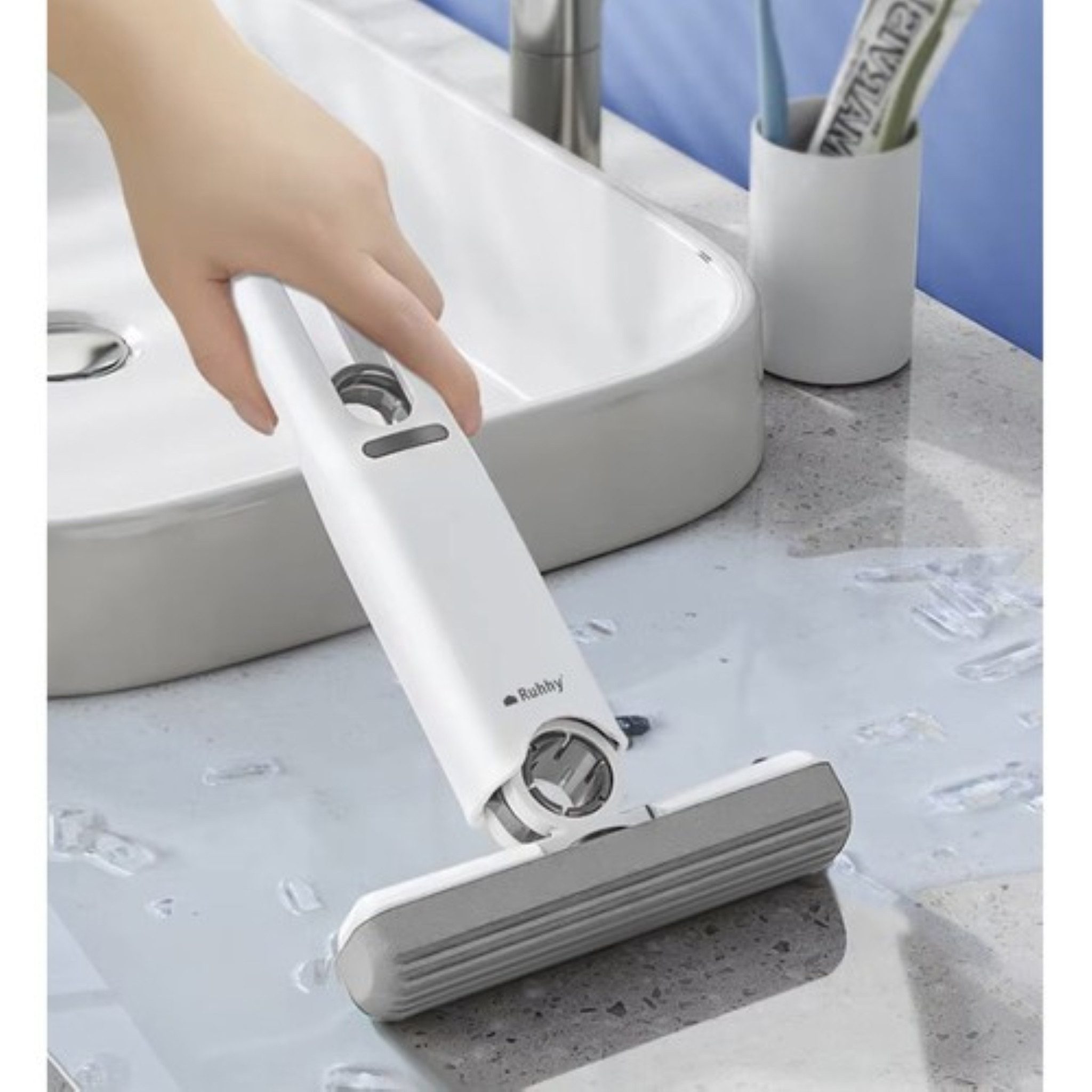Ruhhy Wischmopp Mini-Mopp mit Wasserpressmechanismus und beweglichem Reinigungskopf, (Mini-Mopp-Set mit innovativem Pressmechanismus und 2 Reinigungspads), Mini-Mopp mit Wasserpressmechanismus für streifenfreie Reinigung