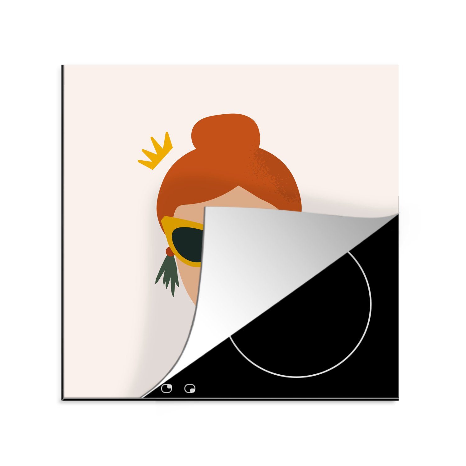 MuchoWow Herdblende-/Abdeckplatte Frau - Porträt - Sonnenbrille, Vinyl, (1 tlg), 78x78 cm, Ceranfeldabdeckung, Arbeitsplatte für küche | Herdabdeckplatten
