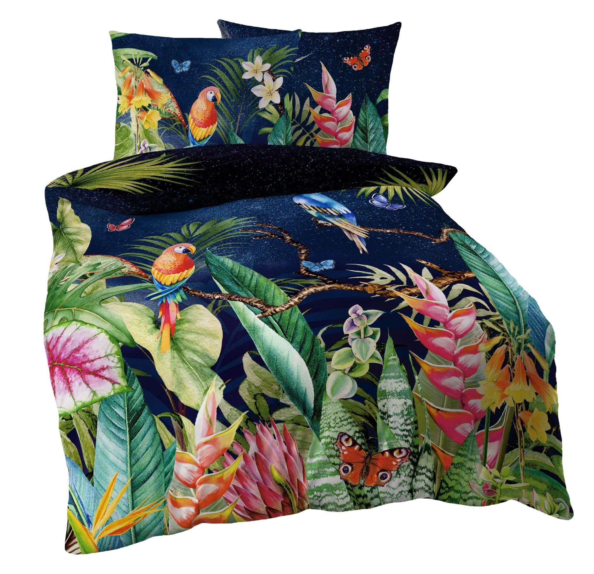 Kaeppel Bettwäsche Kaeppel Mako Satin Digitaldruck Bettwäsche 2 tlg. Tropical Galaxy, Satin, 2 teilig, hochwertige Digitaldruckbettwäsche mit farbenfrohem Dschungelmotiv