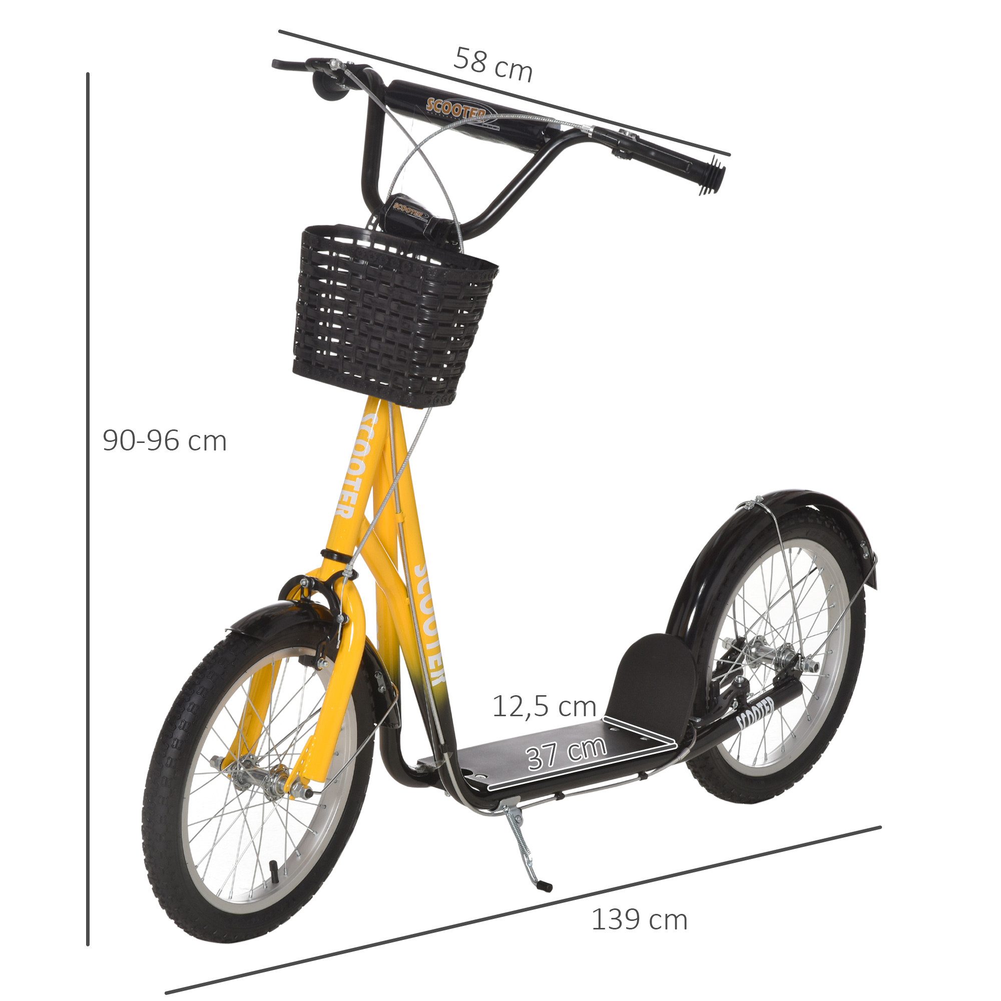 HOMCOM Cityroller Kinder Roller Höhenverstellbar Tretroller mit großen Gummirädern, 1 km/h, (Roller, 1 tlg., Kickscooter), für 5-12 Kinder, Orange+Schwarz