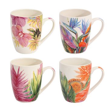 Flanacom Tasse Kaffeetasse Keramik Boho Design - Multi Leaves, Keramik, Nature/Boho Design