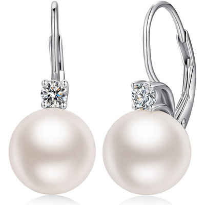 POCHUMIDUU Paar Ohrhänger 18 Karat Weiß Vergoldet Perlen Ohrringe Damen (2-tlg), 925 Sterling Silber