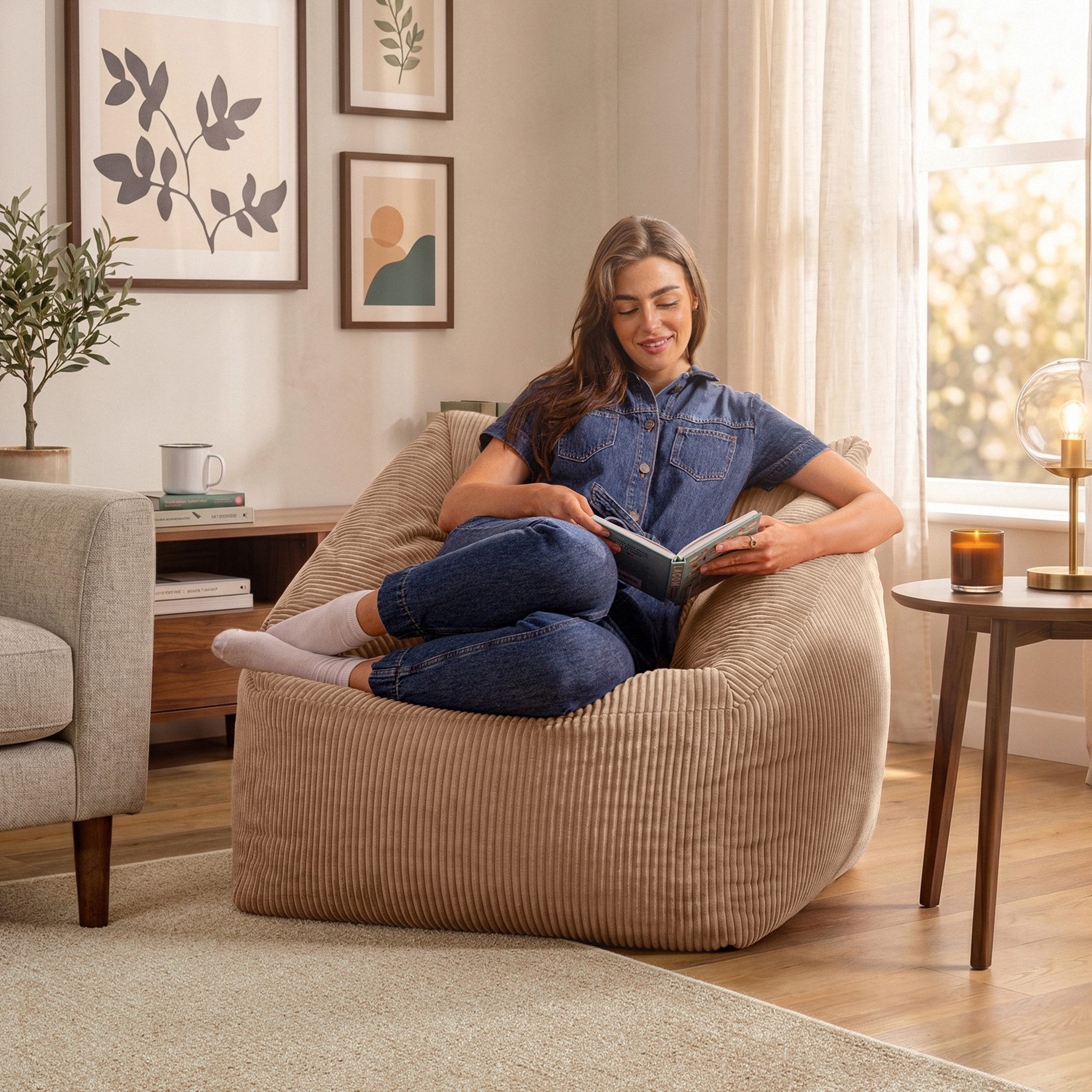 icon Sitzsack Riesen Sessel aus Cord Flauschig „Natalia", Sitzsack XXL, Made in Germany, für Erwachsene & Kinder, für Wohnzimmer – Bild 3 von 5