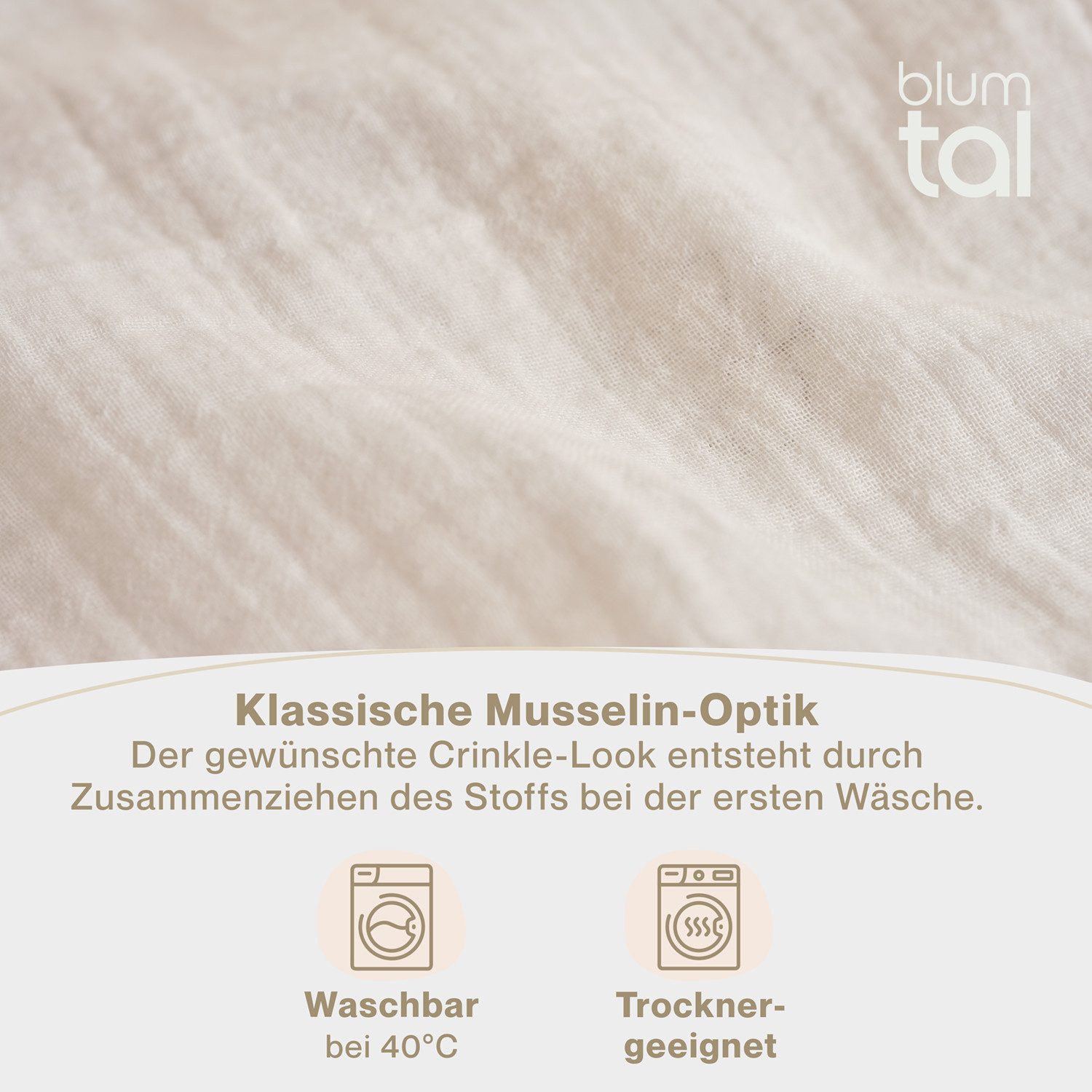 Blumtal Bettwäsche Musselin 100% Baumwolle im Set, Kopfkissenbezug & Deckenbezug, 3 teilig – Bild 5 von 5