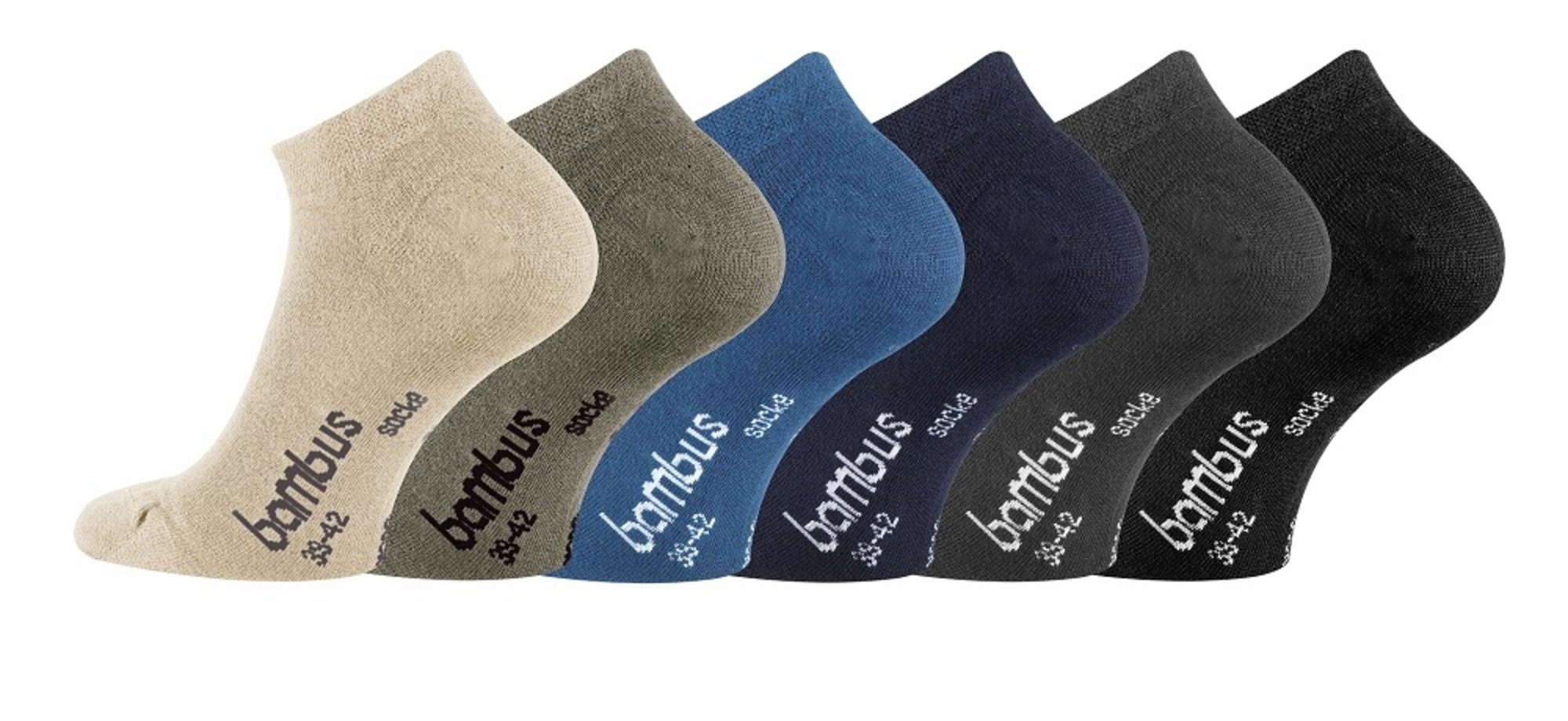 FussFreunde Sneakersocken 6 Paar Bambus Sneakersocken weiche Sneaker Socken atmungsaktiv (6 Paar) Spitze und Ferse verstärkt, handgekettelt