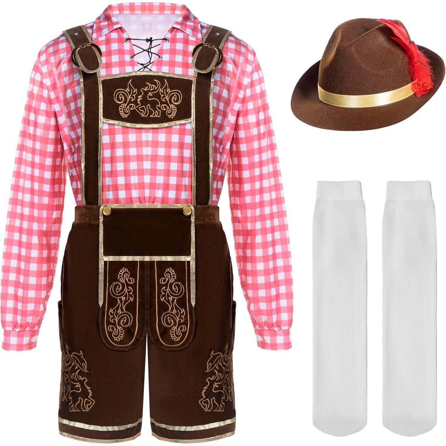 LuxusKollektion Trachten-Kostüm Kostümset Oktoberfest Herren kariert grün blau Halloween L Rot