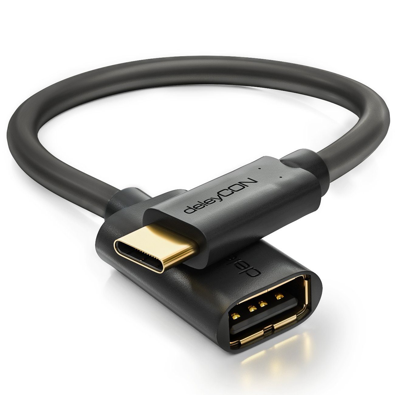 deleyCON 0,2m USB C OTG Adapter Kabel USB 2.0 USB-C zu USB-A Buchse Smartphone-Adapter