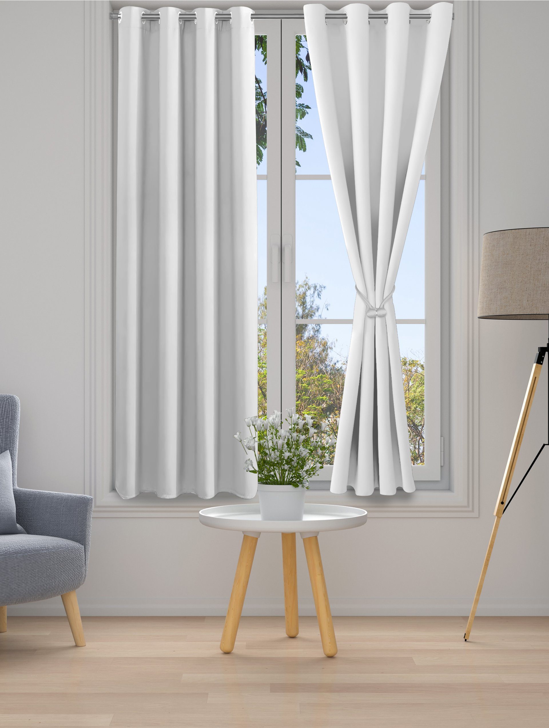 Cozyor Vorhang weiß 2er Set + 2 Raffhalter - Gardine mit Ösen wahlweise mit günstig online kaufen