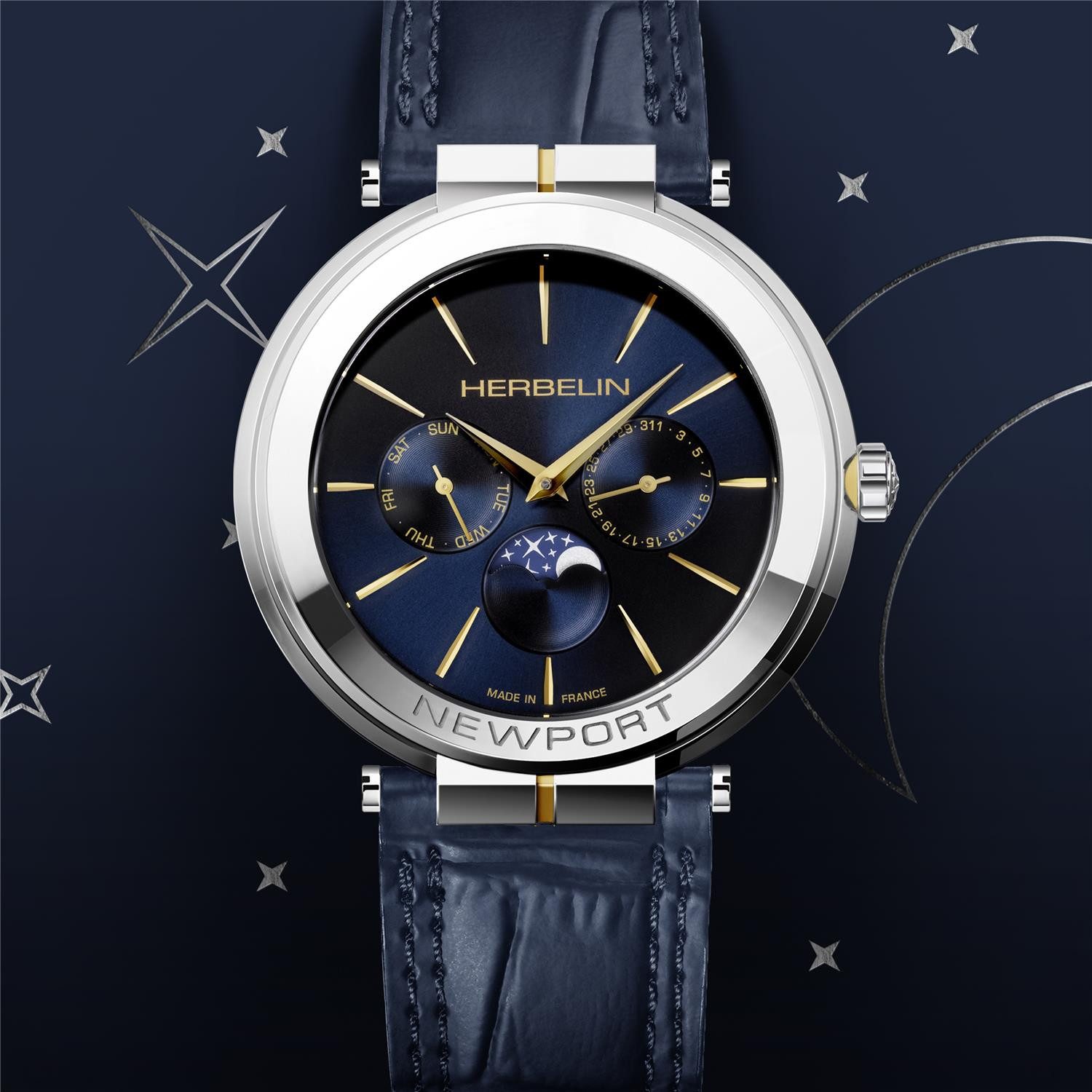 Michel Herbelin Schweizer Uhr Michel Herbelin Herrenarmbanduhr Newport Slim Edelstahl 12722T15BL, (1-tlg)