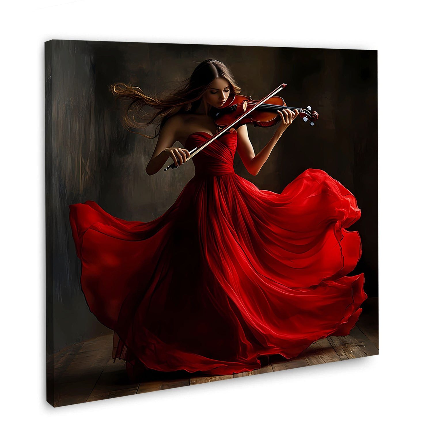 Artedinoi Leinwandbild Tanzende Frau mit Violine im Kleid Leinwandbild Wandbild Kunstdruck XL, Tanzende Frau mit Violine