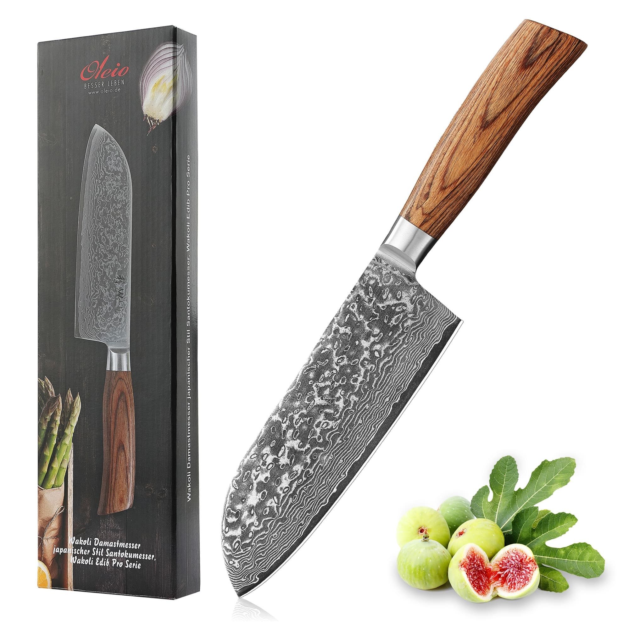 Wakoli Asiamesser EDIB Pro Damast Santoku spezial I Kochmesser Küchenmesser 17cm Klinge, 67 Lagen Damaststahl, VG-10 Stahlkern