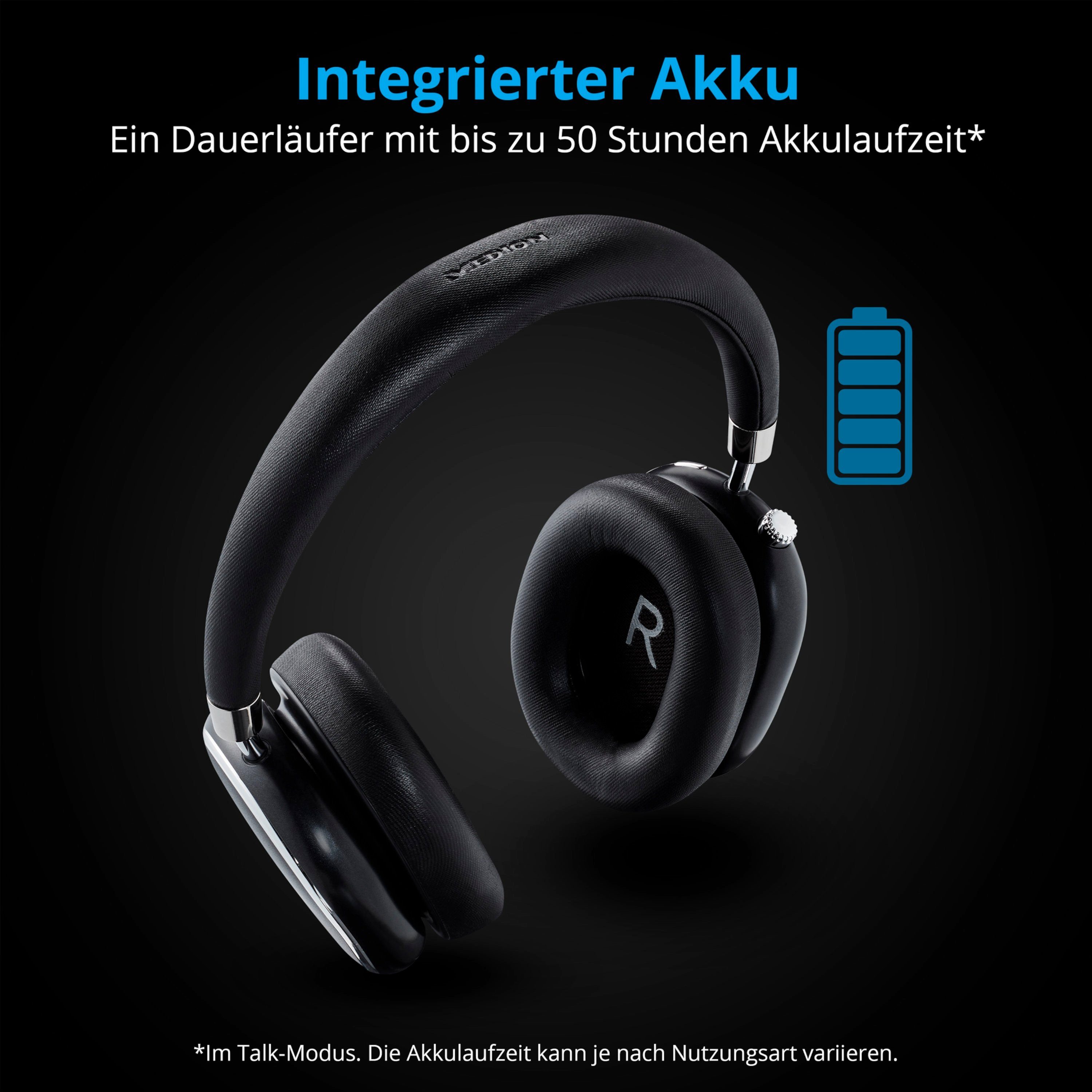 schwarz Mikrofon, Bluetooth Akku, Medion® ANC Integriertes Over-Ear-Kopfhörer Freisprechfunktion Bluetooth, MD43474) (AUX-Eingang, E62474 Integrierte