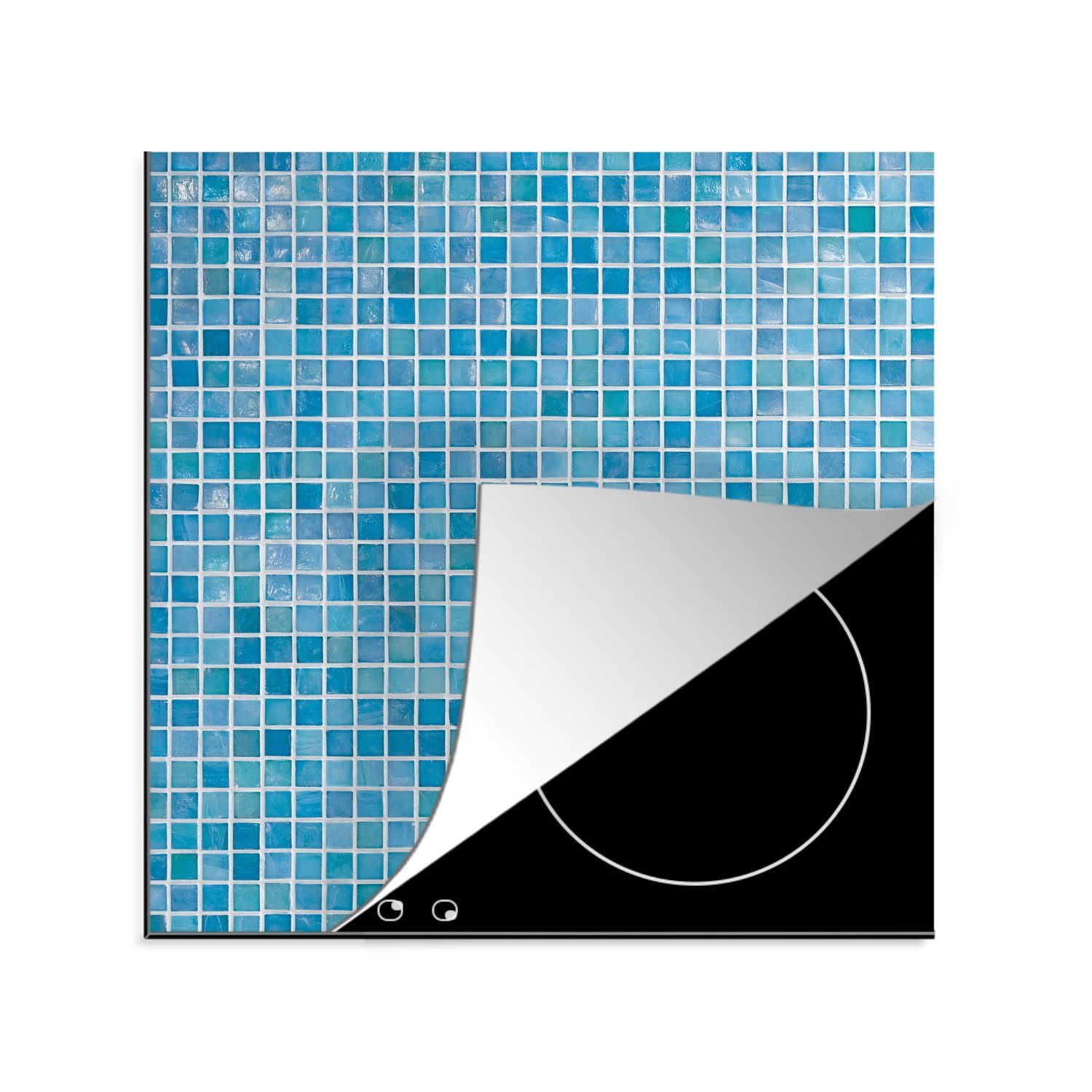 MuchoWow Herdblende-/Abdeckplatte Fliese - Wände - Blau, Vinyl, (1 tlg), 78x78 cm, Ceranfeldabdeckung, Arbeitsplatte für küche